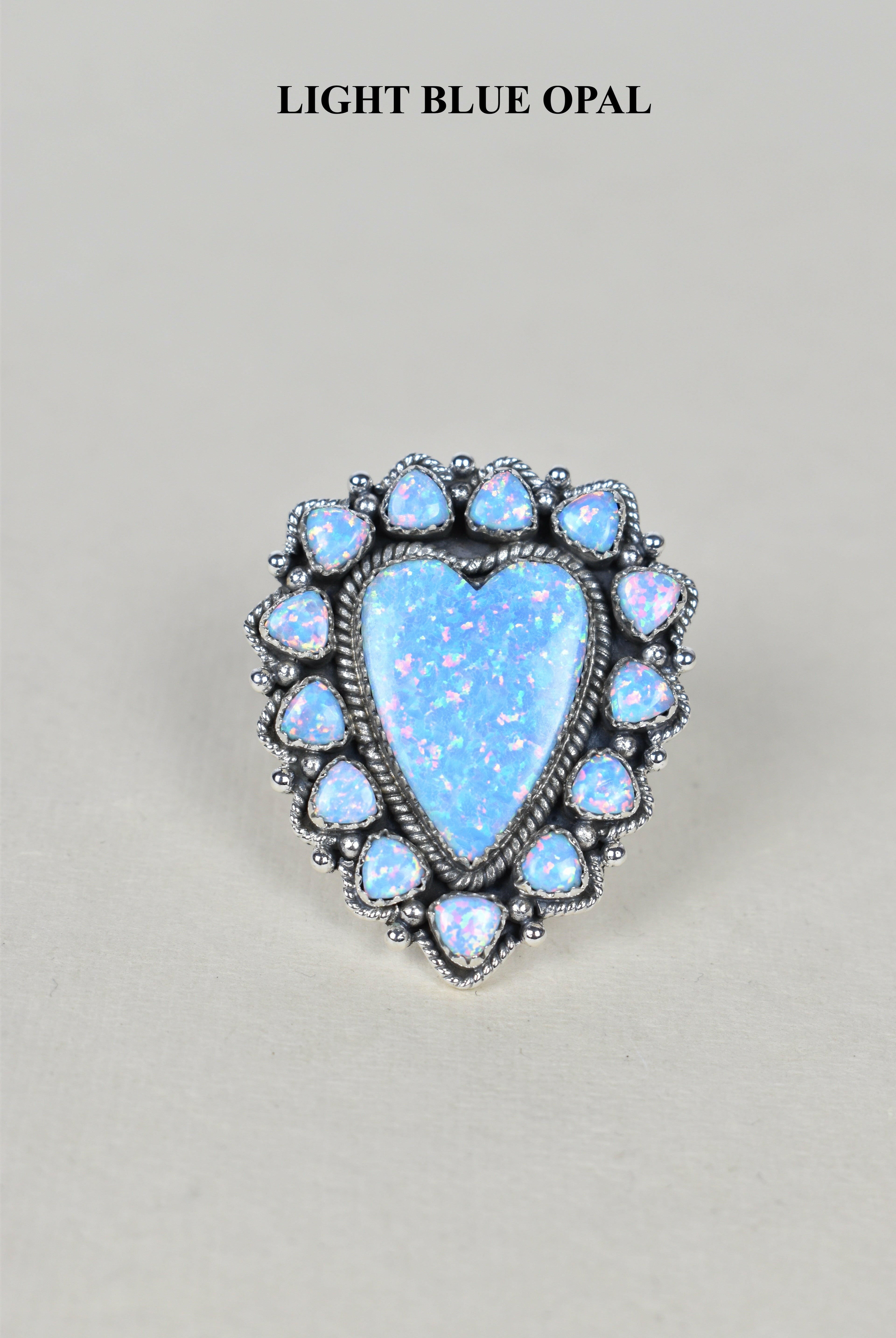 Heart Cluster Sterling Silver & Opal Rings-Cluster Rings-Krush Kandy, Women's Online Fashion Boutique Located in Phoenix, Arizona (Scottsdale Area)