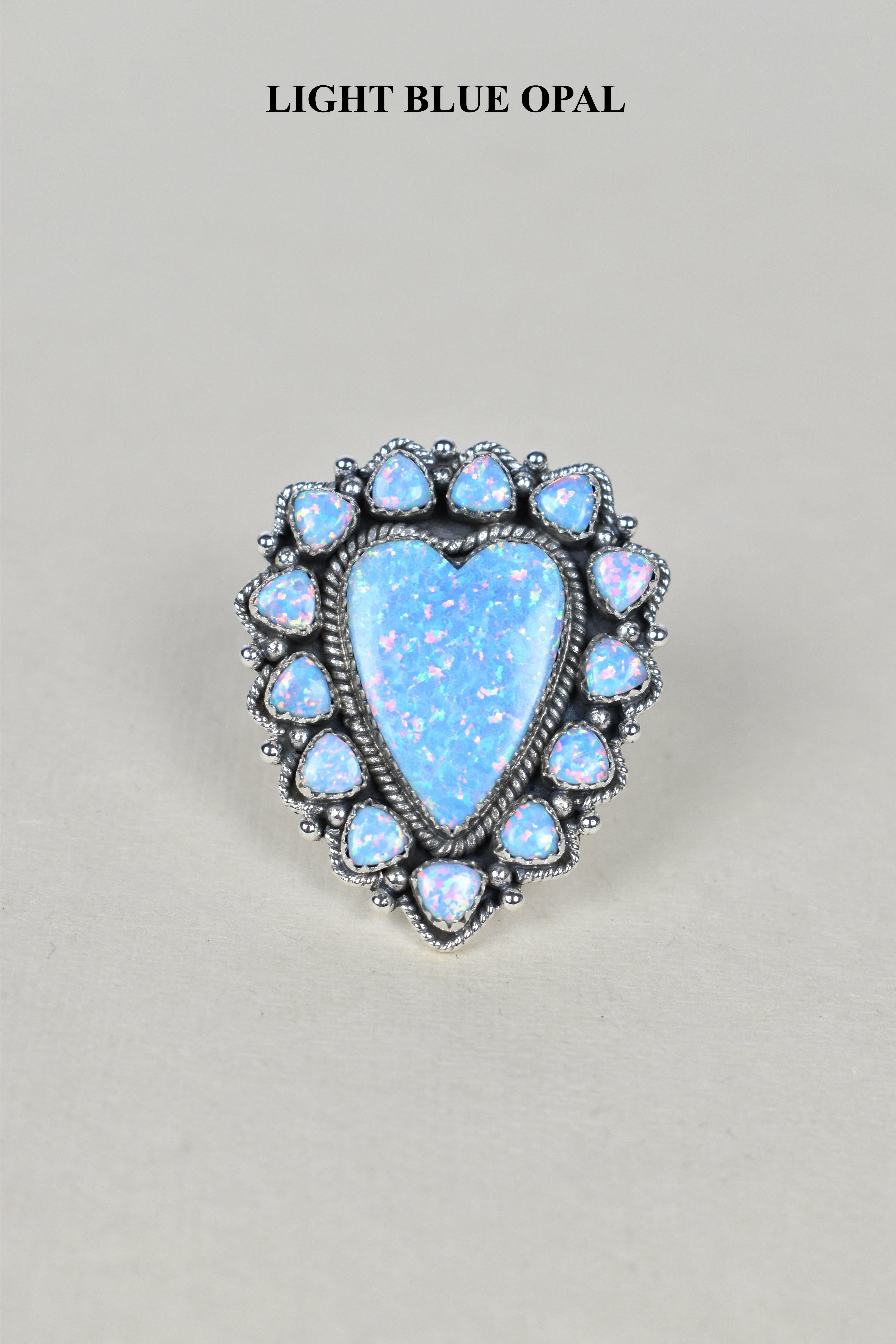 Heart Cluster Sterling Silver & Opal Rings-Cluster Rings-Krush Kandy, Women's Online Fashion Boutique Located in Phoenix, Arizona (Scottsdale Area)