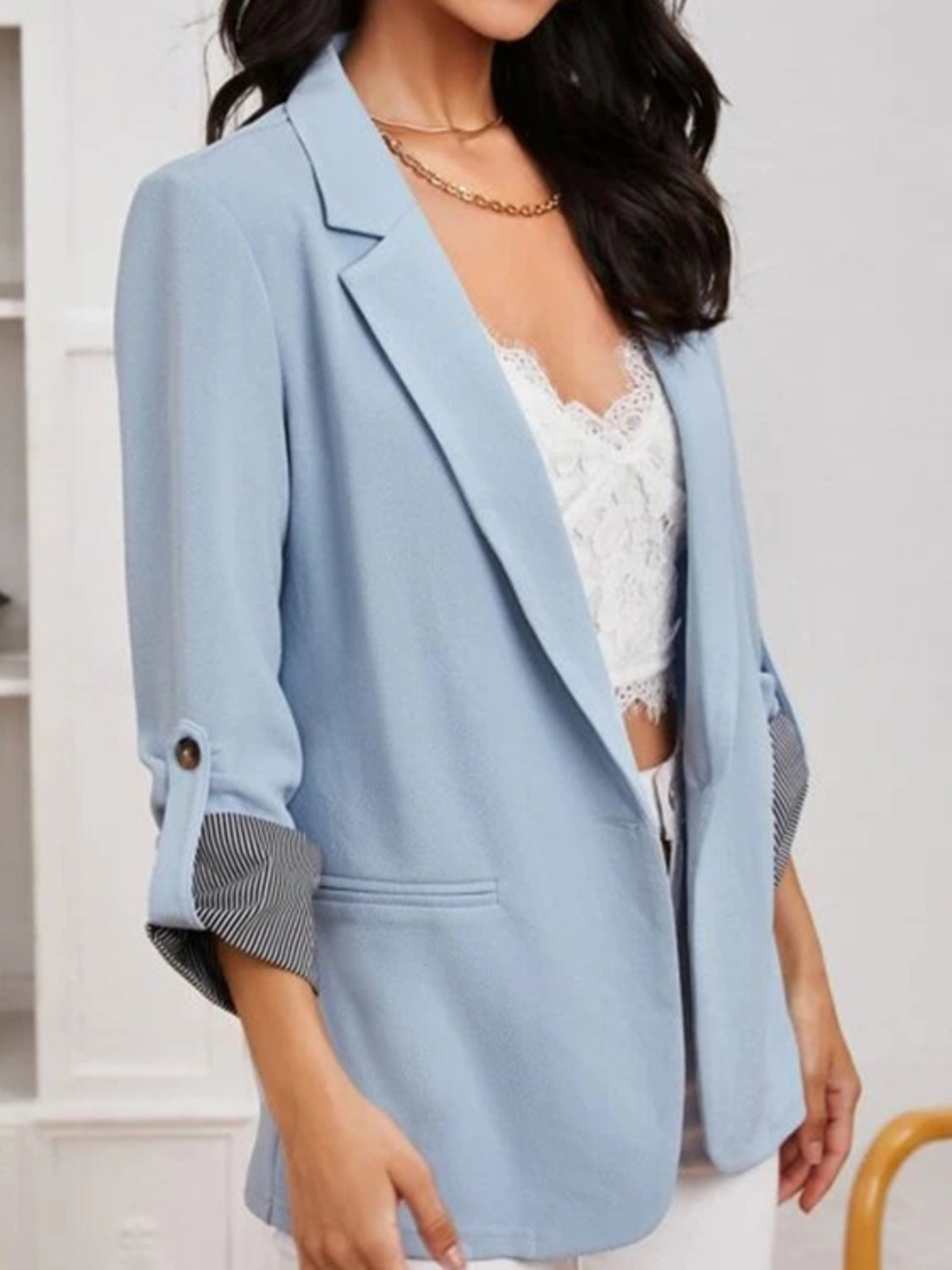Lapel Collar Roll-Tab Sleeve Blazer-Krush Kandy, Women's Online Fashion Boutique Located in Phoenix, Arizona (Scottsdale Area)