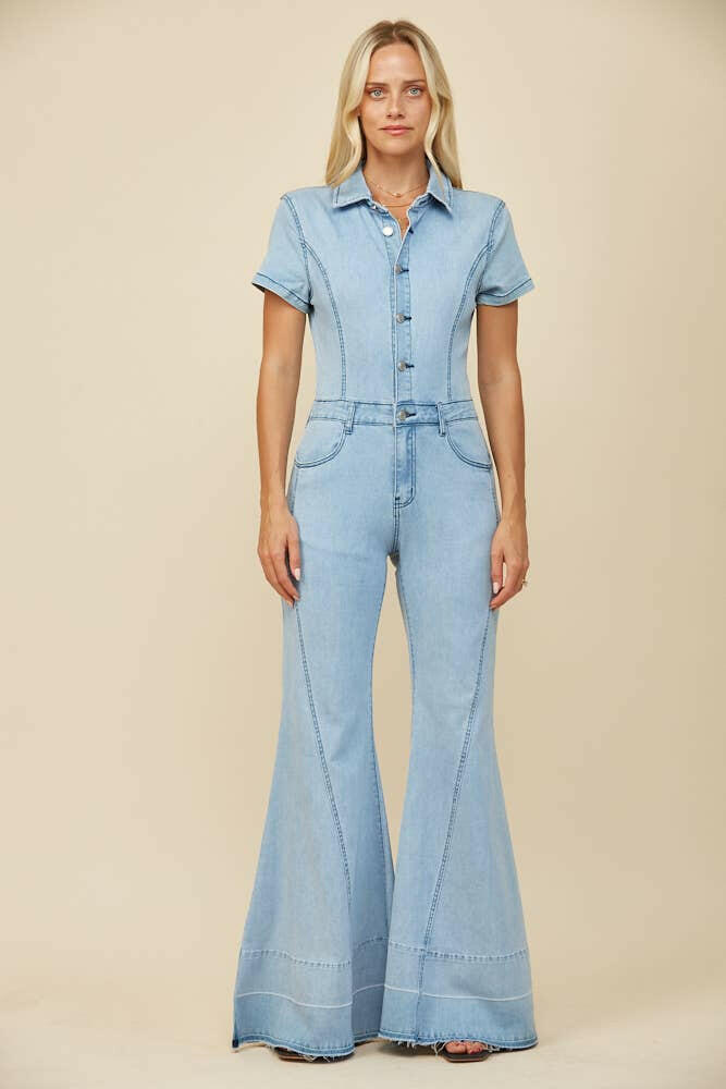 High Noon Denim Jumpsuit-Jumpsuits & Rompers-Krush Kandy, Women's Online Fashion Boutique Located in Phoenix, Arizona (Scottsdale Area)