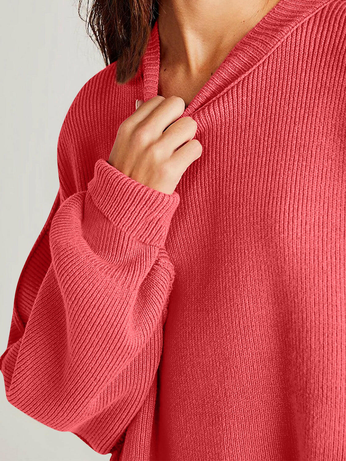 Double Take Side Slit Round Neck Long Sleeve Sweater-Sweaters-Krush Kandy, Women's Online Fashion Boutique Located in Phoenix, Arizona (Scottsdale Area)