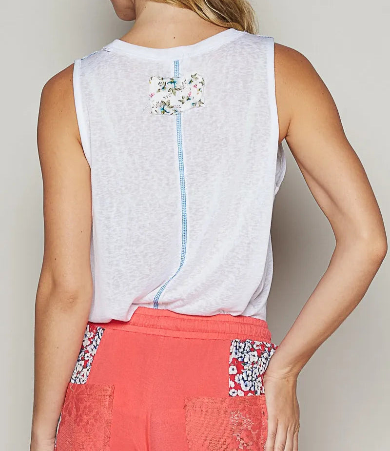POL Floral Detail Pocket Patch Tank Top-Tanks-Krush Kandy, Women's Online Fashion Boutique Located in Phoenix, Arizona (Scottsdale Area)