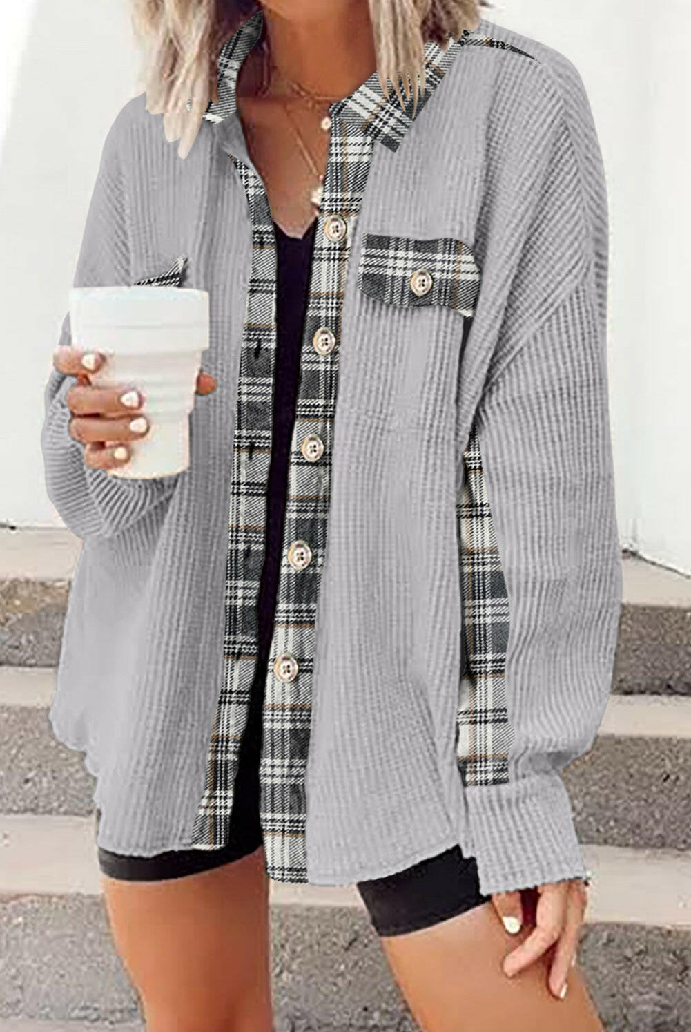 Plaid Button Down Collared Jacket-Krush Kandy, Women's Online Fashion Boutique Located in Phoenix, Arizona (Scottsdale Area)