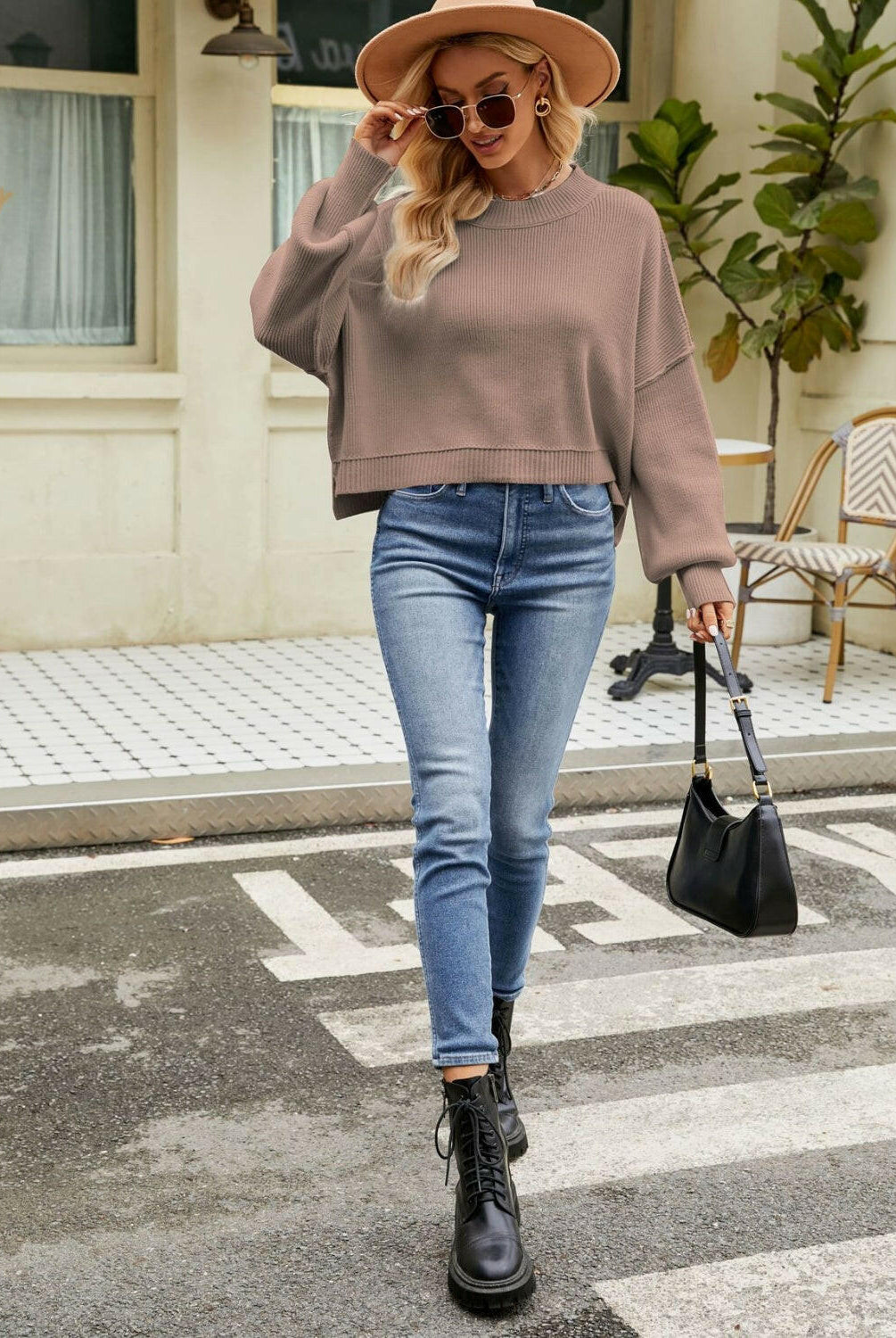 Round Neck Dropped Shoulder Sweater-Krush Kandy, Women's Online Fashion Boutique Located in Phoenix, Arizona (Scottsdale Area)
