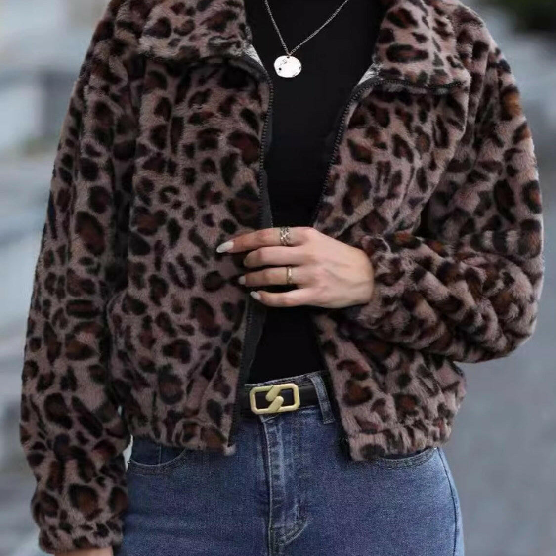 Leopard Collared Neck Zip Up Jacket-Krush Kandy, Women's Online Fashion Boutique Located in Phoenix, Arizona (Scottsdale Area)