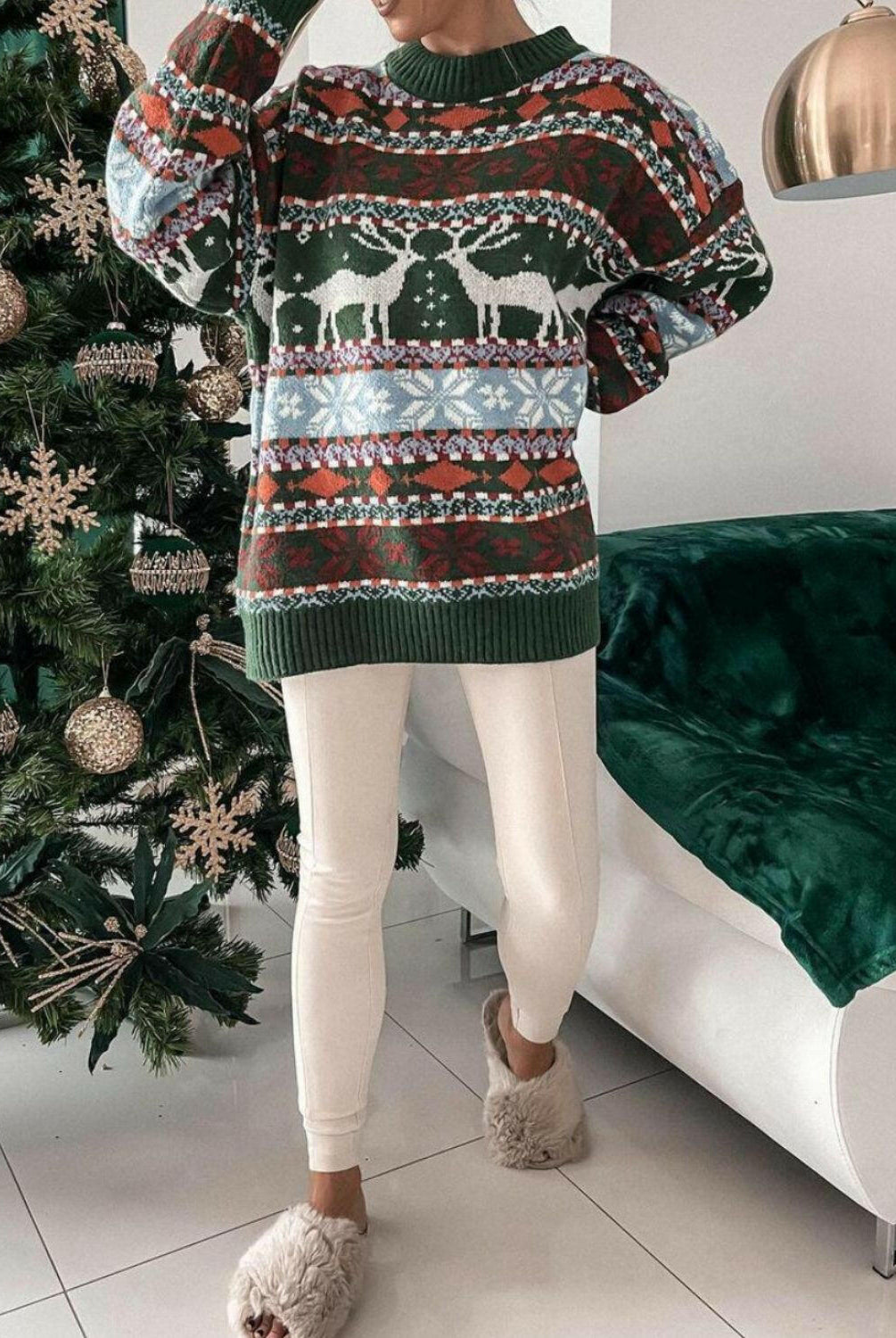 Geometric Round Neck Dropped Shoulder Sweater-Sweaters-Krush Kandy, Women's Online Fashion Boutique Located in Phoenix, Arizona (Scottsdale Area)