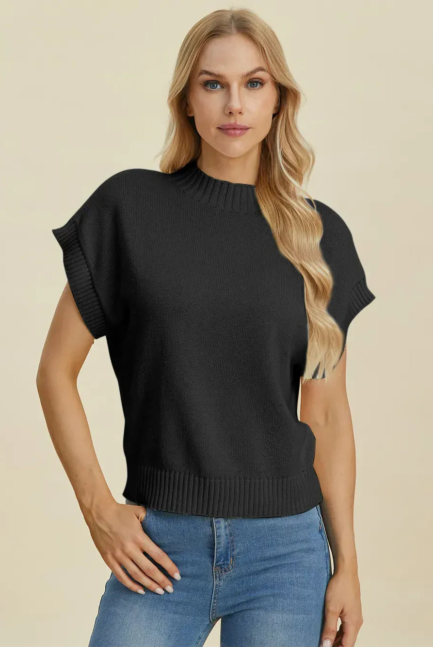Double Take Full Size Mock Neck Short Sleeve Sweater-Krush Kandy, Women's Online Fashion Boutique Located in Phoenix, Arizona (Scottsdale Area)