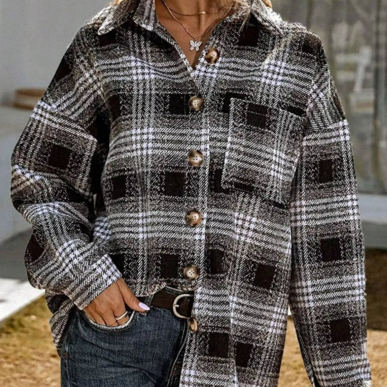 Plaid Button Up Long Sleeve Shacket-Jacket-Krush Kandy, Women's Online Fashion Boutique Located in Phoenix, Arizona (Scottsdale Area)