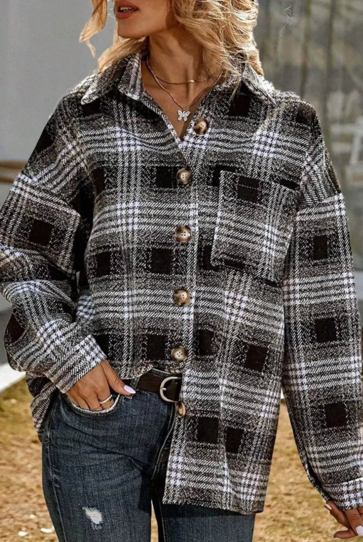 Plaid Button Up Long Sleeve Shacket-Jacket-Krush Kandy, Women's Online Fashion Boutique Located in Phoenix, Arizona (Scottsdale Area)
