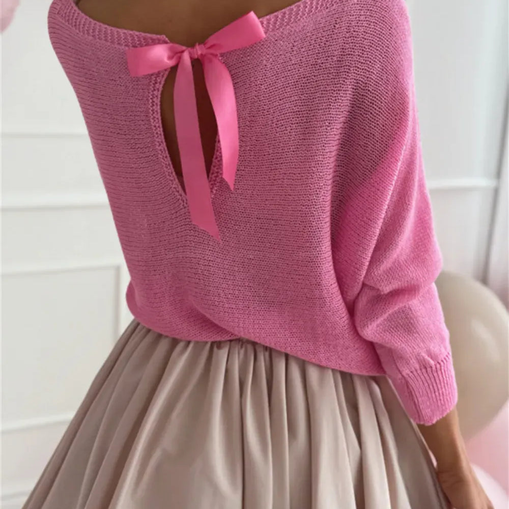 Bow Back Boat Neck Batwing Sleeve Sweater-Krush Kandy, Women's Online Fashion Boutique Located in Phoenix, Arizona (Scottsdale Area)