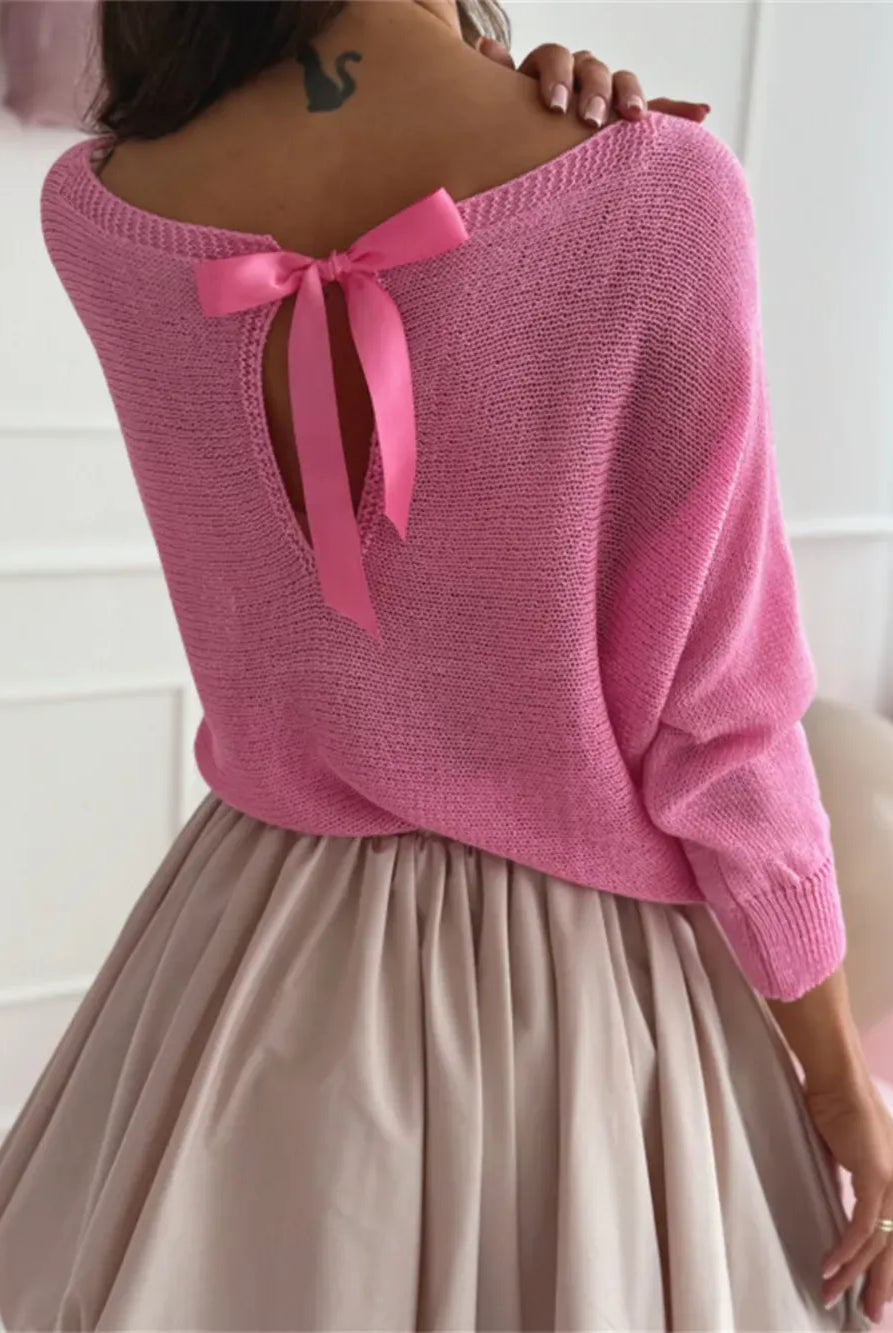 Bow Back Boat Neck Batwing Sleeve Sweater-Krush Kandy, Women's Online Fashion Boutique Located in Phoenix, Arizona (Scottsdale Area)