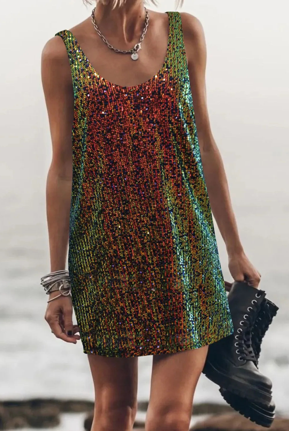 Sequin Scoop Neck Mini Dress-Dresses-Krush Kandy, Women's Online Fashion Boutique Located in Phoenix, Arizona (Scottsdale Area)