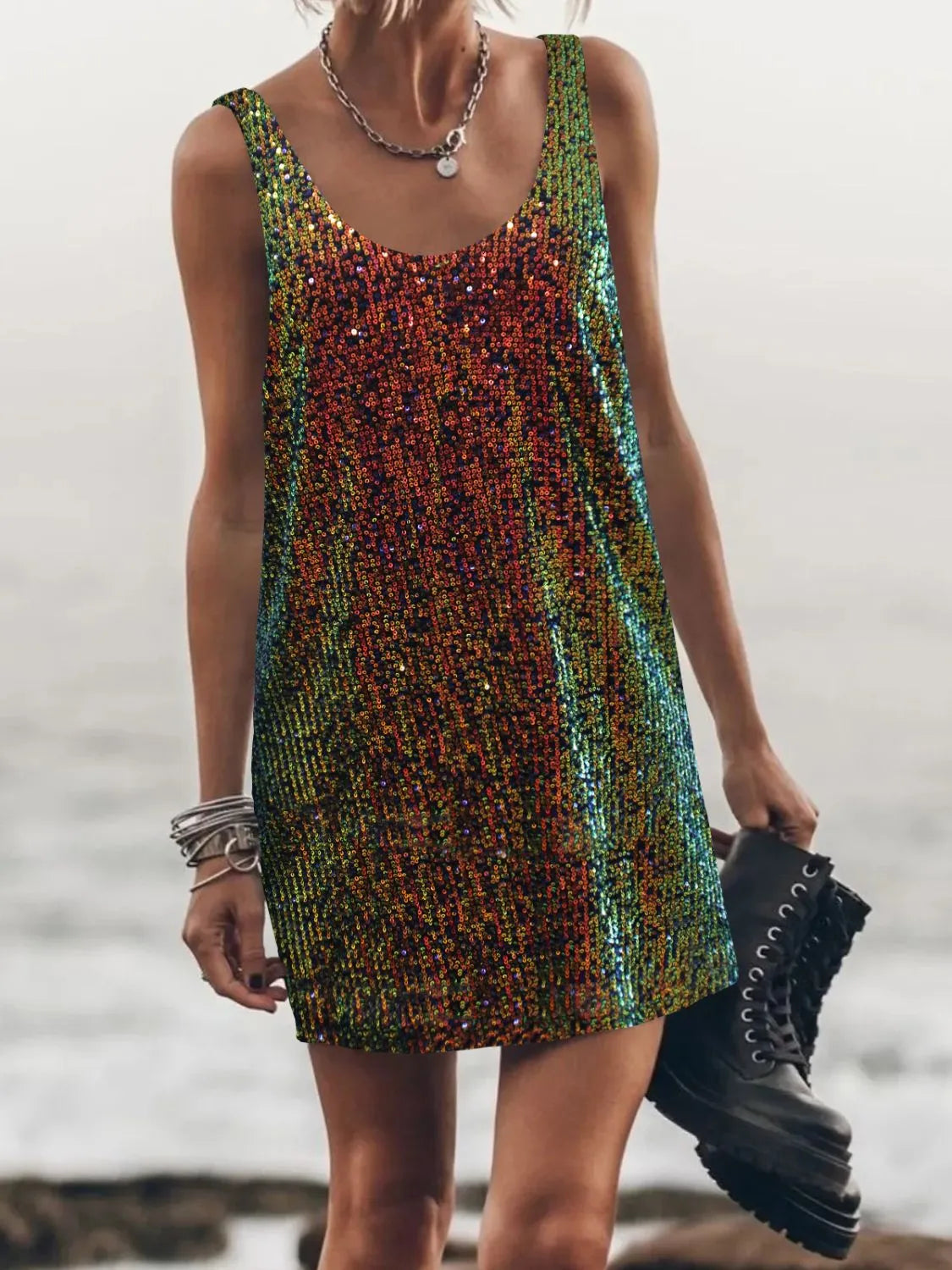 Sequin Scoop Neck Mini Dress-Dresses-Krush Kandy, Women's Online Fashion Boutique Located in Phoenix, Arizona (Scottsdale Area)