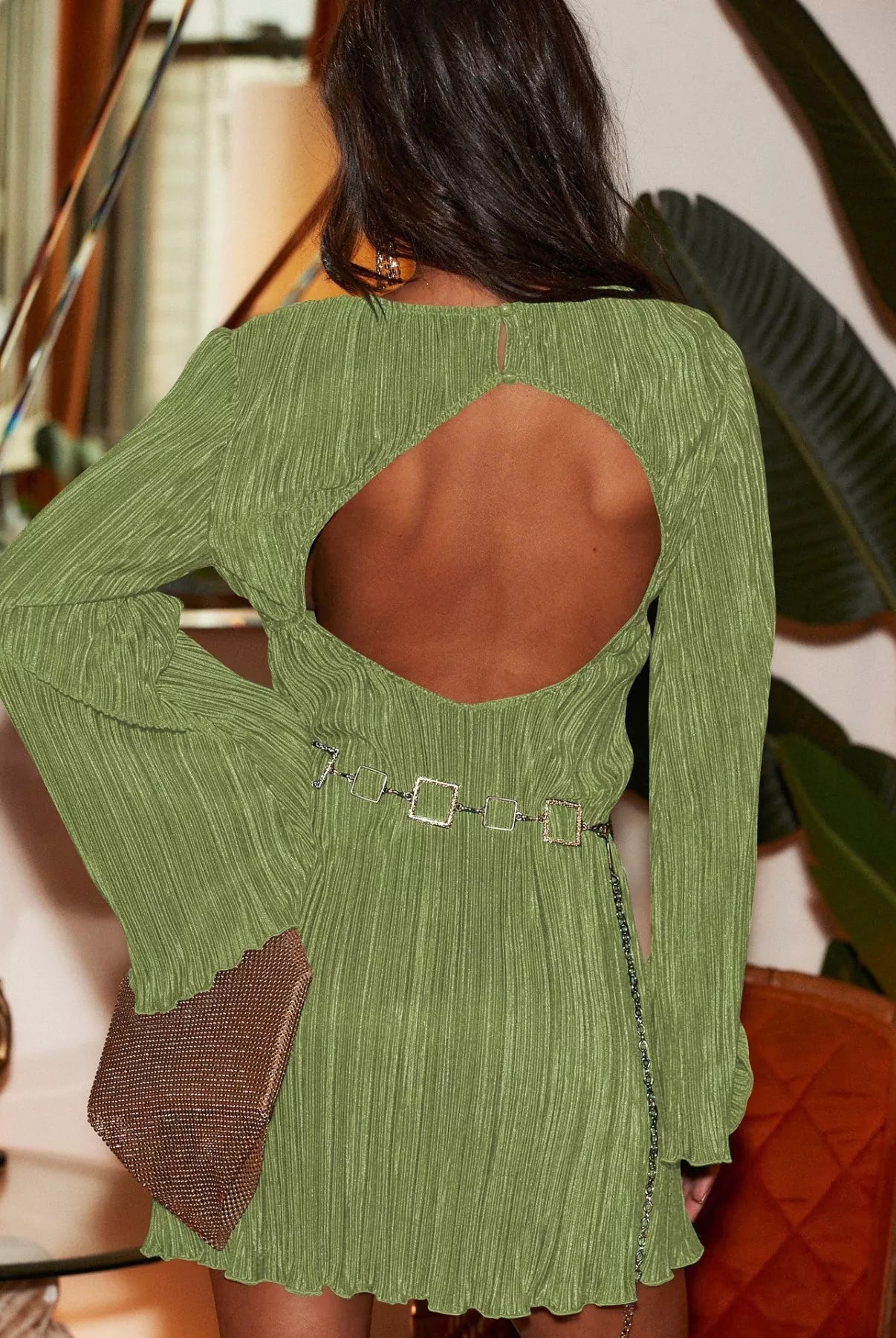 Cutout Back Flare Sleeve Dress-Dresses-Krush Kandy, Women's Online Fashion Boutique Located in Phoenix, Arizona (Scottsdale Area)