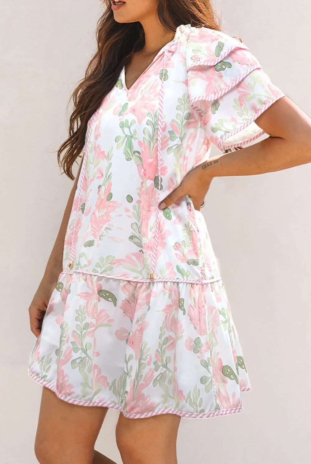 Floral Contrast Edge Layered Short Sleeve Mini Dress-dresses-Krush Kandy, Women's Online Fashion Boutique Located in Phoenix, Arizona (Scottsdale Area)