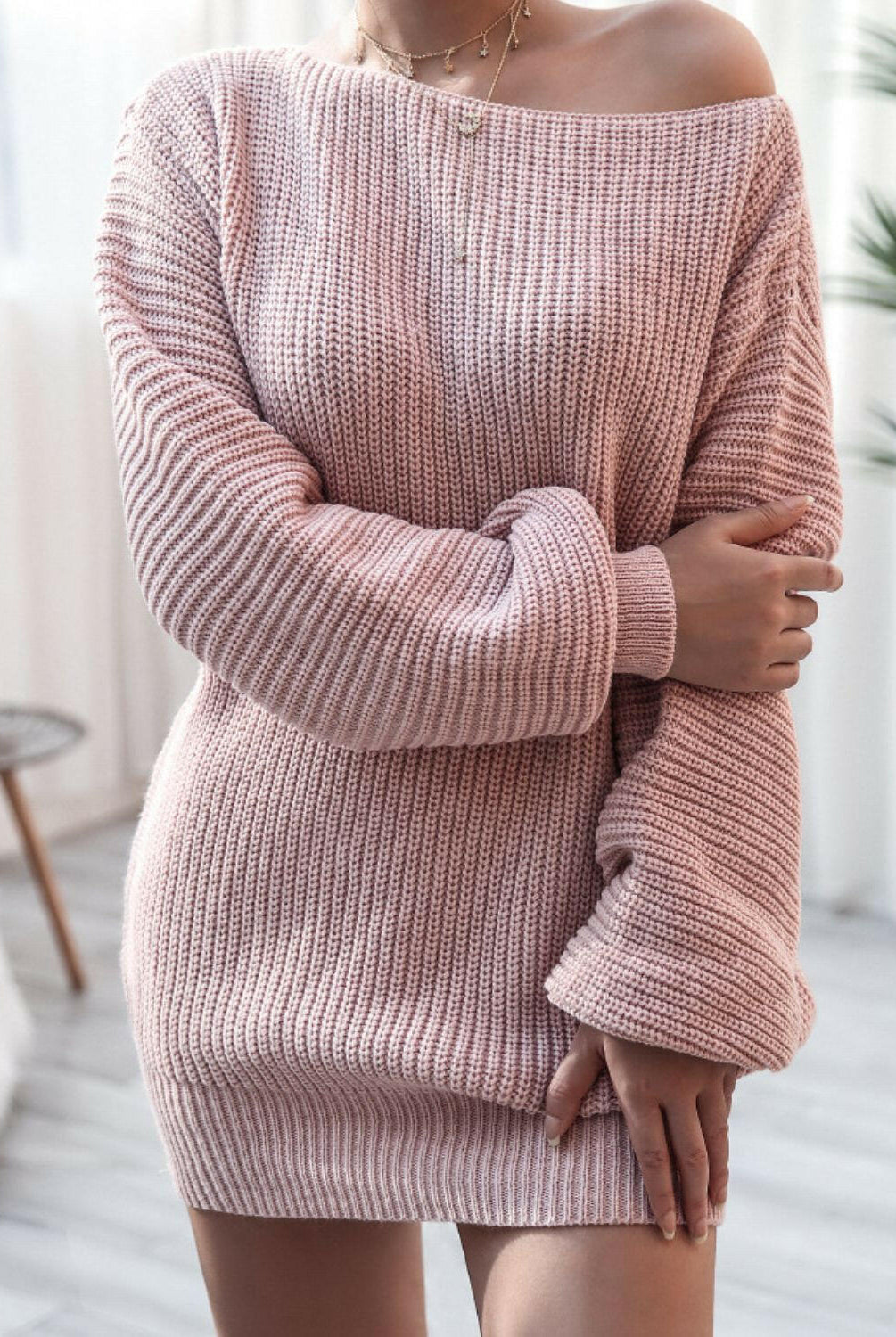 Balloon Sleeve Boat Neck Sweater Mini Dress-Krush Kandy, Women's Online Fashion Boutique Located in Phoenix, Arizona (Scottsdale Area)