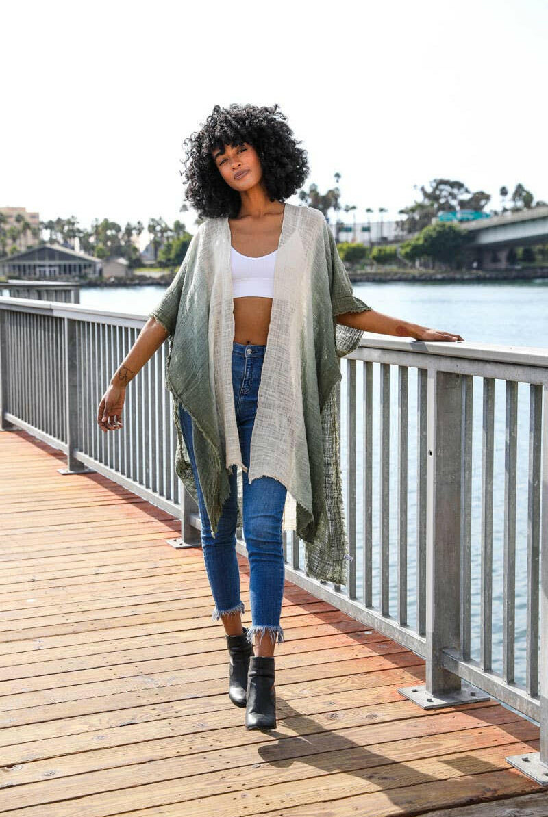 Frayed Cotton Bohemian Ombre Kimono-Kimonos-Krush Kandy, Women's Online Fashion Boutique Located in Phoenix, Arizona (Scottsdale Area)