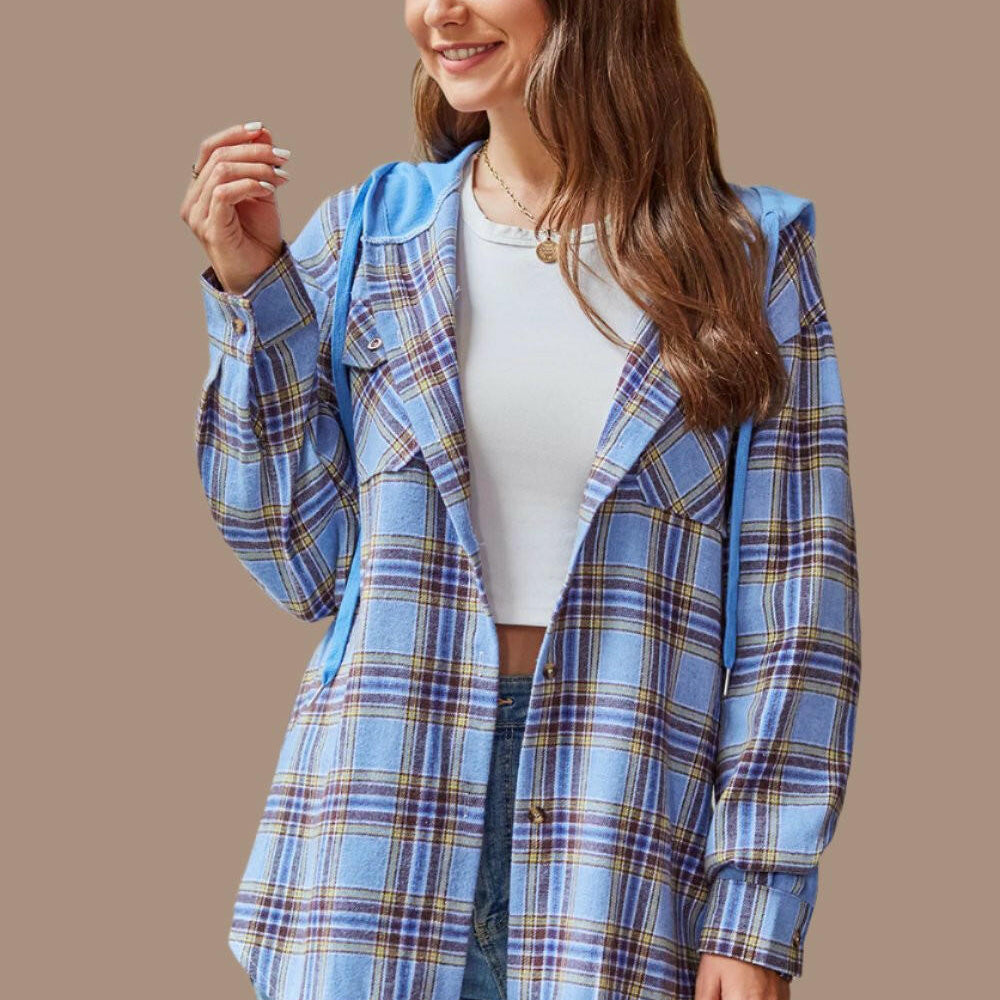 Mandy Holiday Plaid Long Sleeve Hooded Jacket-Shackets-Krush Kandy, Women's Online Fashion Boutique Located in Phoenix, Arizona (Scottsdale Area)