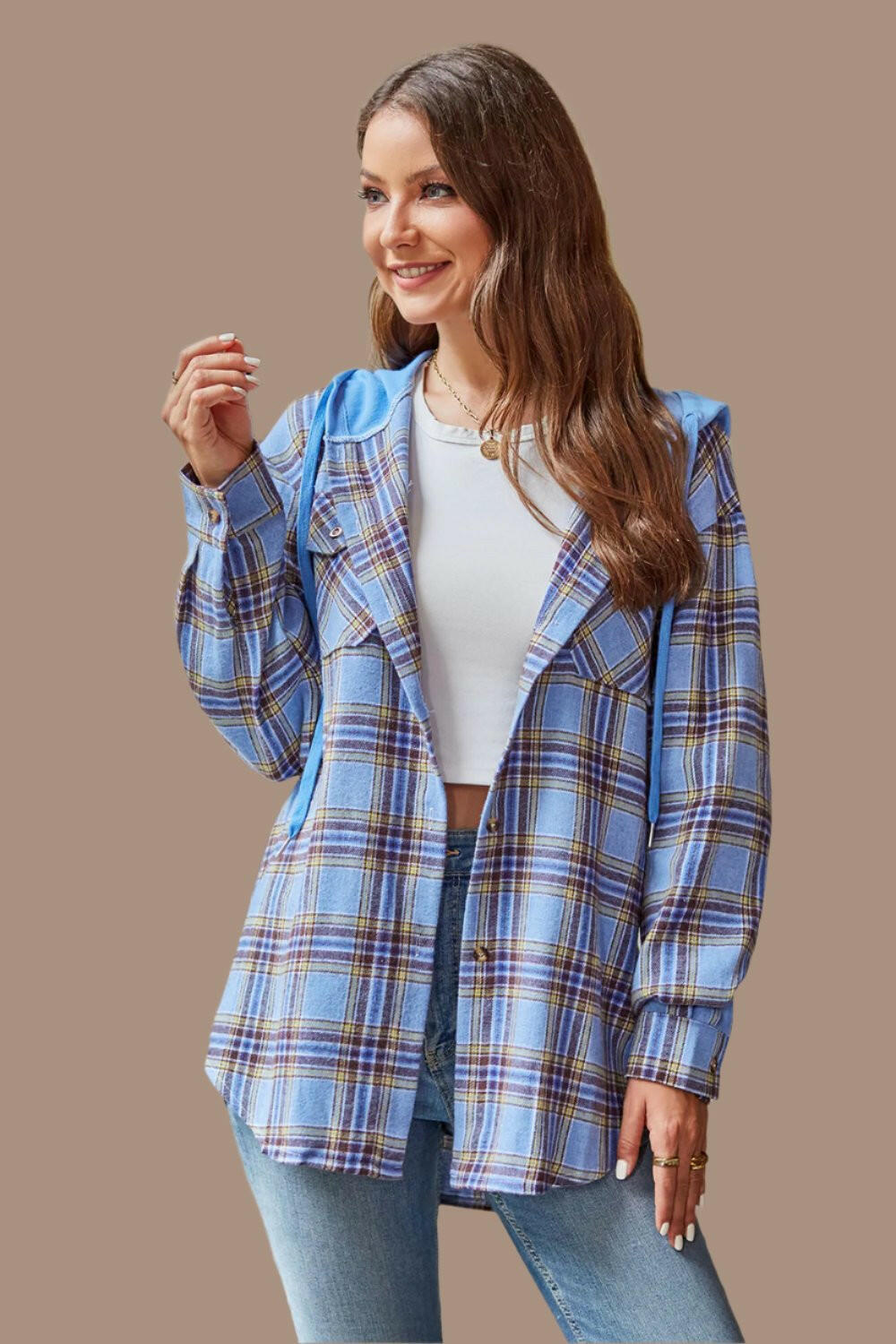 Mandy Holiday Plaid Long Sleeve Hooded Jacket-Shackets-Krush Kandy, Women's Online Fashion Boutique Located in Phoenix, Arizona (Scottsdale Area)