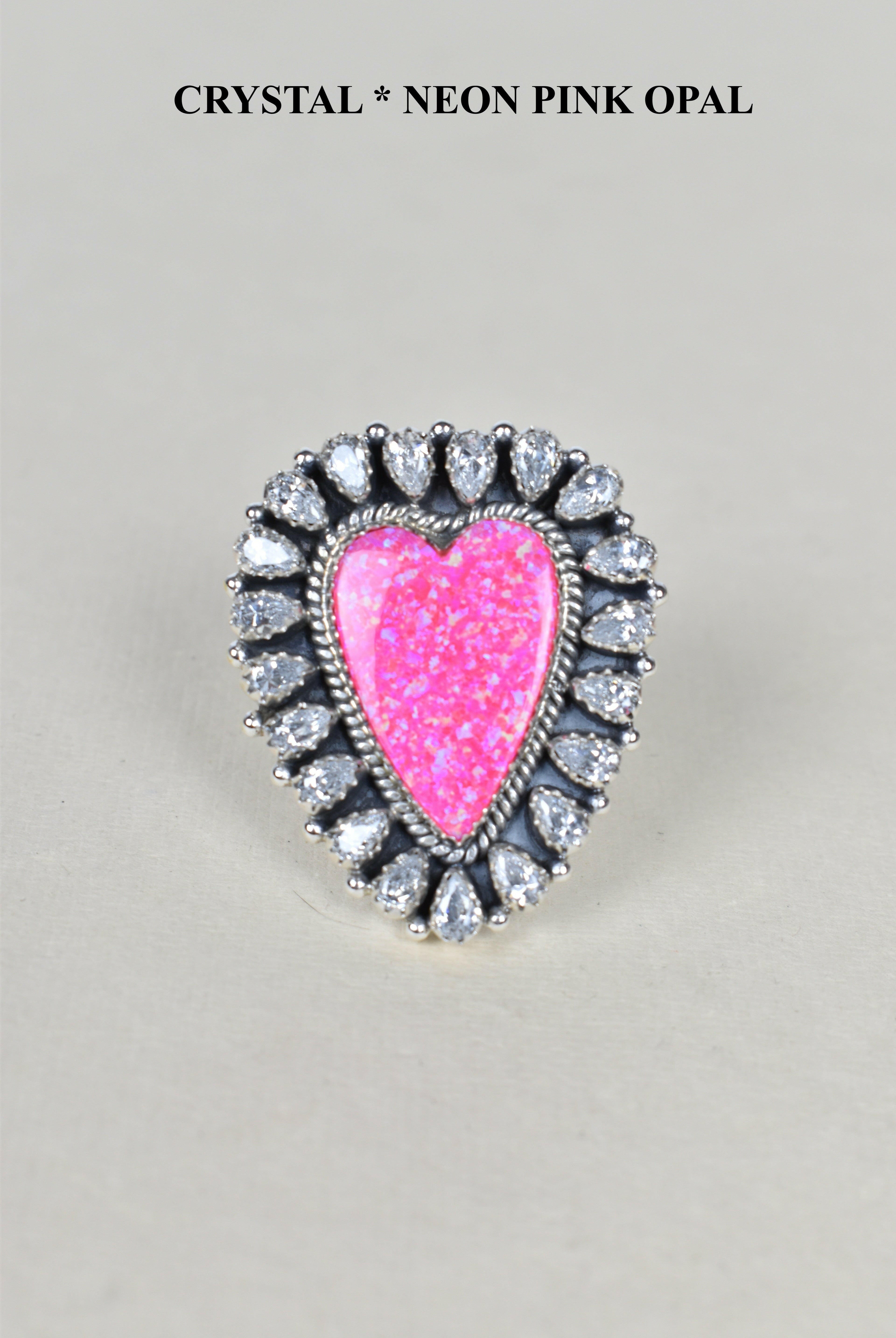 Heart Cluster Sterling Silver & Opal Rings-Cluster Rings-Krush Kandy, Women's Online Fashion Boutique Located in Phoenix, Arizona (Scottsdale Area)