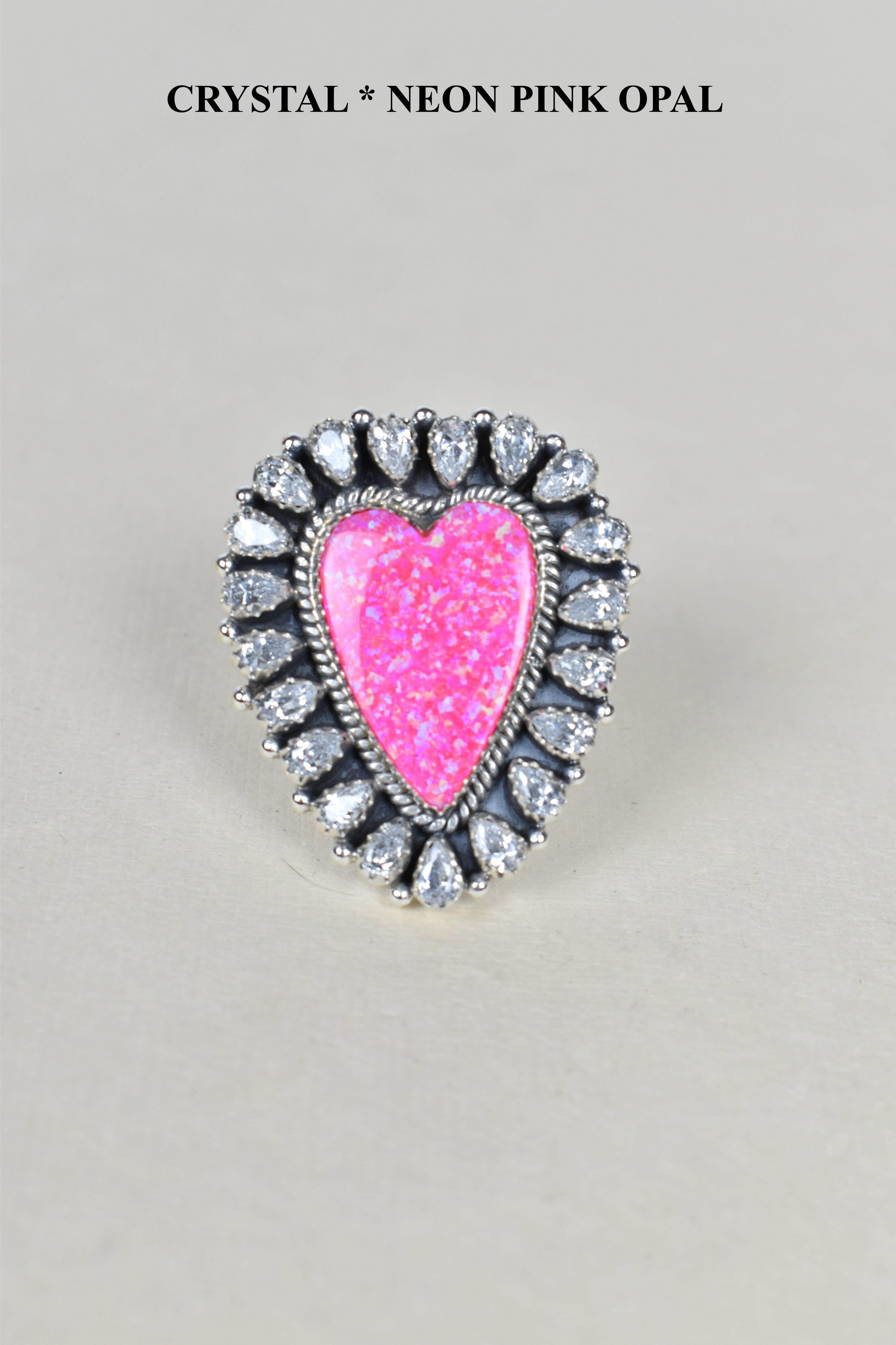 Heart Cluster Sterling Silver & Opal Rings-Cluster Rings-Krush Kandy, Women's Online Fashion Boutique Located in Phoenix, Arizona (Scottsdale Area)