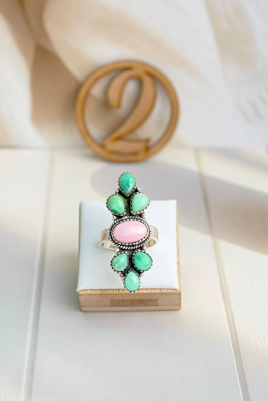 Pink Conch, Varascite & Wild Horse Cluster Rings-Rings-Krush Kandy, Women's Online Fashion Boutique Located in Phoenix, Arizona (Scottsdale Area)