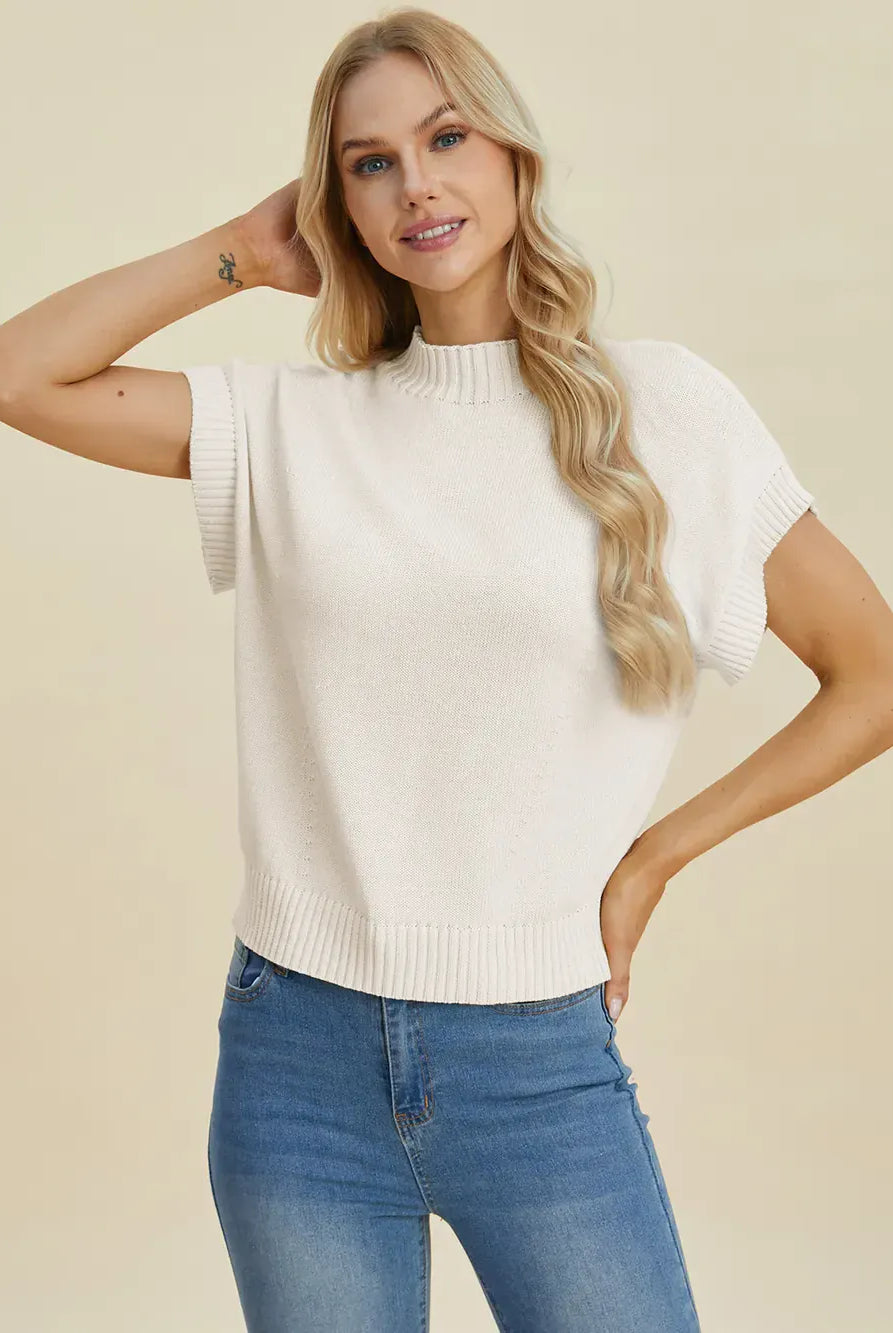Double Take Full Size Mock Neck Short Sleeve Sweater-Krush Kandy, Women's Online Fashion Boutique Located in Phoenix, Arizona (Scottsdale Area)
