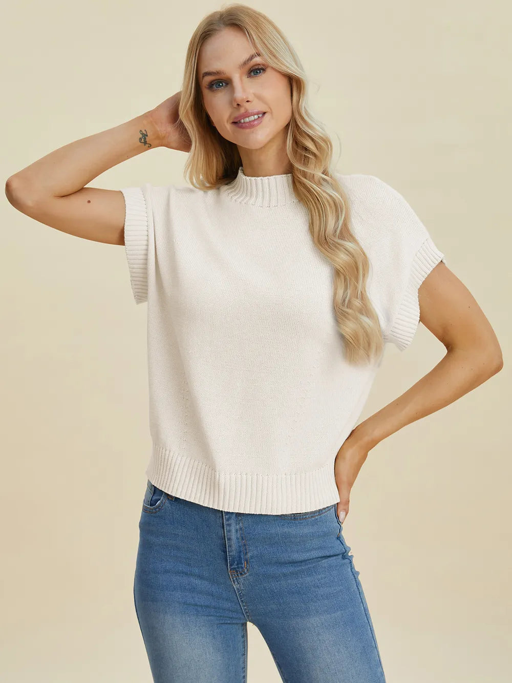 Double Take Full Size Mock Neck Short Sleeve Sweater-Krush Kandy, Women's Online Fashion Boutique Located in Phoenix, Arizona (Scottsdale Area)