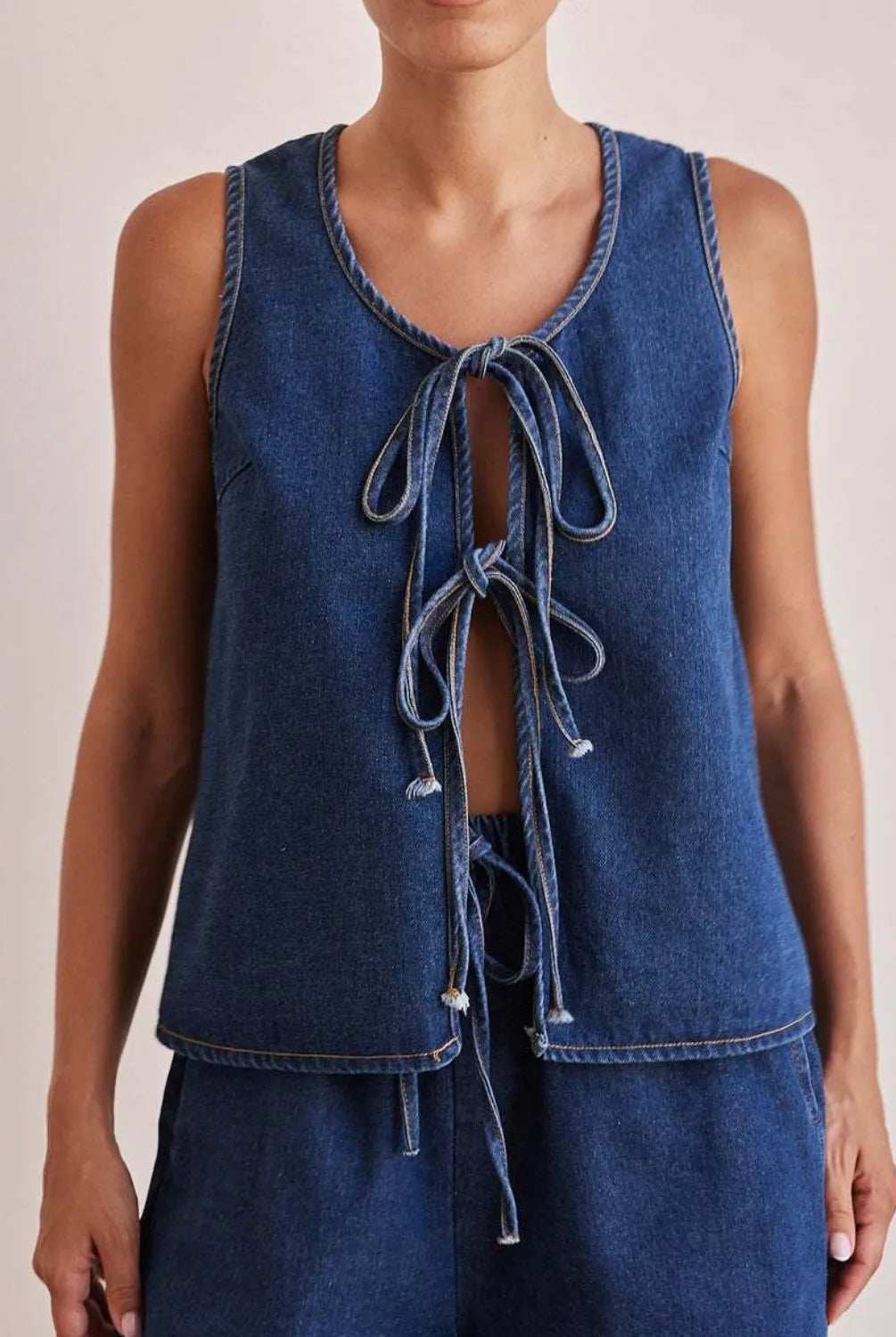 Tie Front Denim Vest-Tops-Krush Kandy, Women's Online Fashion Boutique Located in Phoenix, Arizona (Scottsdale Area)
