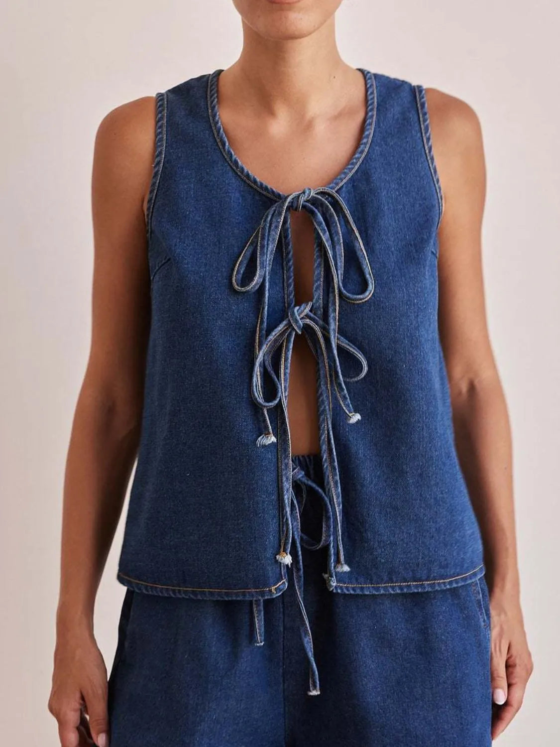 Tie Front Denim Vest-Tops-Krush Kandy, Women's Online Fashion Boutique Located in Phoenix, Arizona (Scottsdale Area)