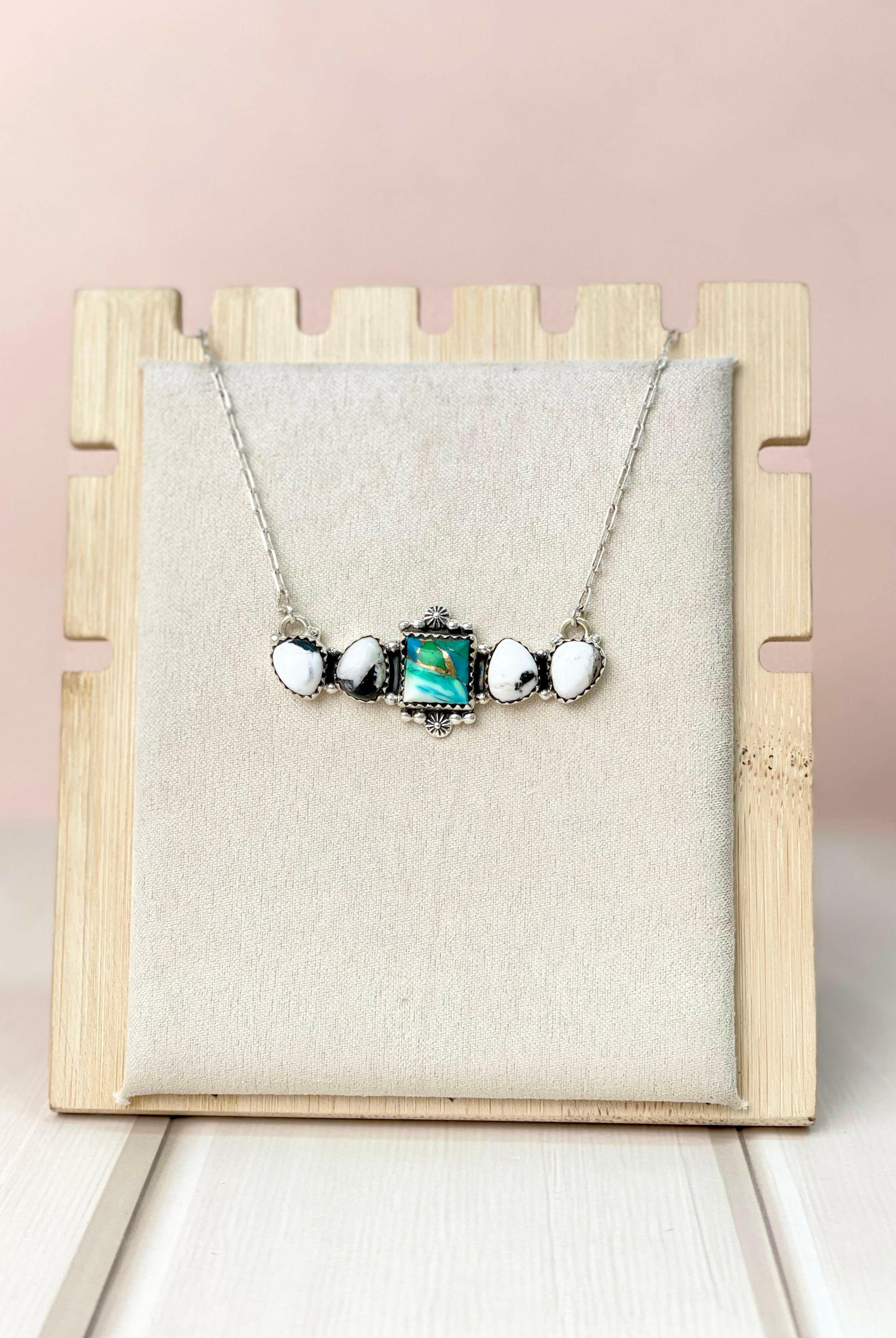 Peacock Dahlia Square Bar Necklace-Necklaces-Krush Kandy, Women's Online Fashion Boutique Located in Phoenix, Arizona (Scottsdale Area)
