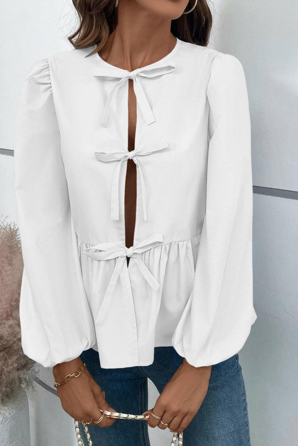 Ivy Lane Peplum Tied Long Sleeve Blouse-Krush Kandy, Women's Online Fashion Boutique Located in Phoenix, Arizona (Scottsdale Area)