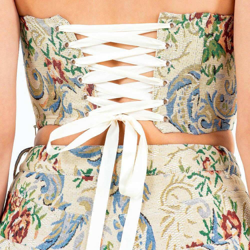 Jacquard Fabric Corset Style Top-Tops-Krush Kandy, Women's Online Fashion Boutique Located in Phoenix, Arizona (Scottsdale Area)