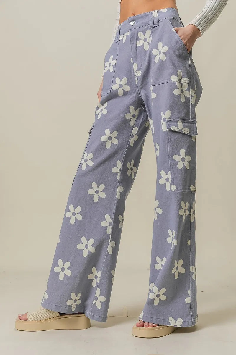 BiBi Flower Printed Side Pocket Wide Pants-pants-Krush Kandy, Women's Online Fashion Boutique Located in Phoenix, Arizona (Scottsdale Area)