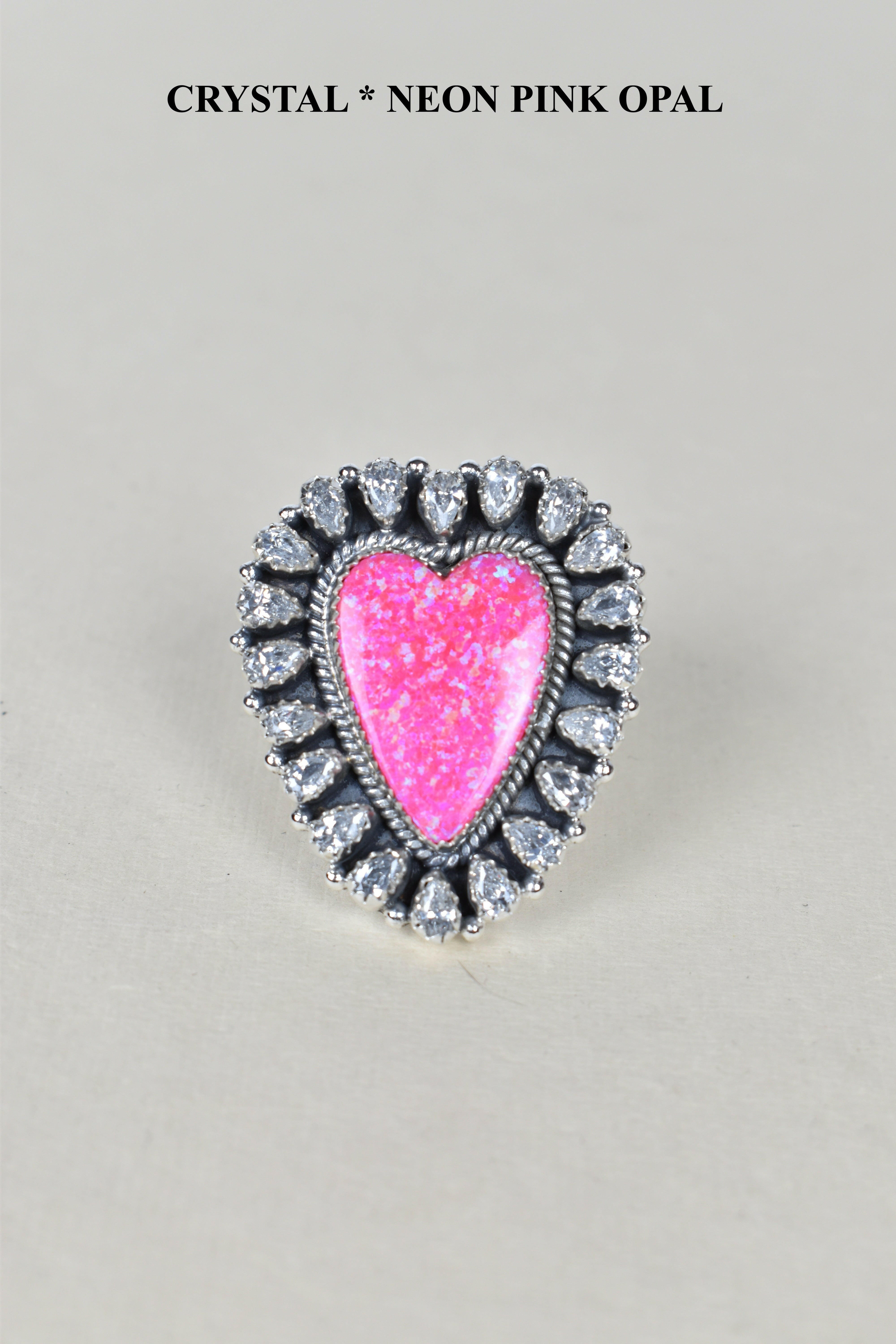 Heart Cluster Sterling Silver & Opal Rings-Cluster Rings-Krush Kandy, Women's Online Fashion Boutique Located in Phoenix, Arizona (Scottsdale Area)