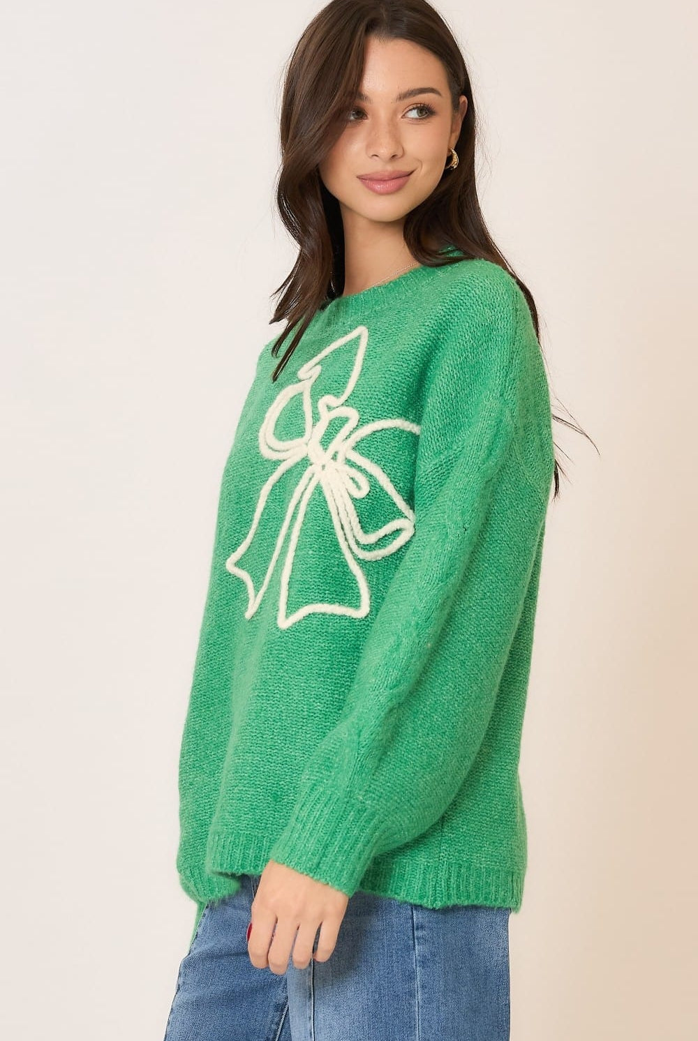 Soft Brushed Embroidered Bow Knit Sweater-Sweaters-Krush Kandy, Women's Online Fashion Boutique Located in Phoenix, Arizona (Scottsdale Area)