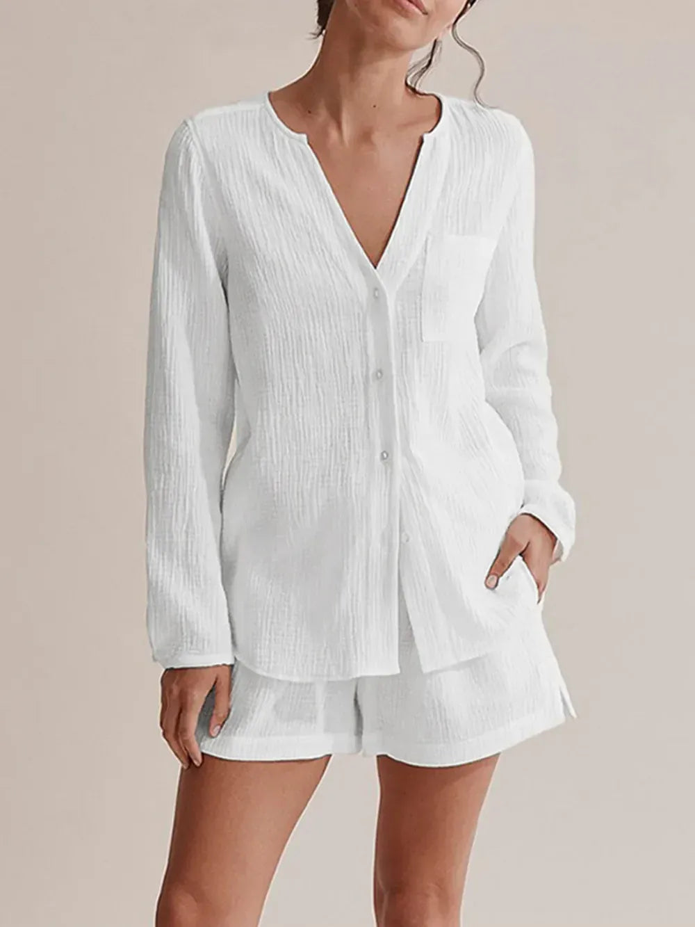Notched Long Sleeve Top and Shorts Set-Krush Kandy, Women's Online Fashion Boutique Located in Phoenix, Arizona (Scottsdale Area)