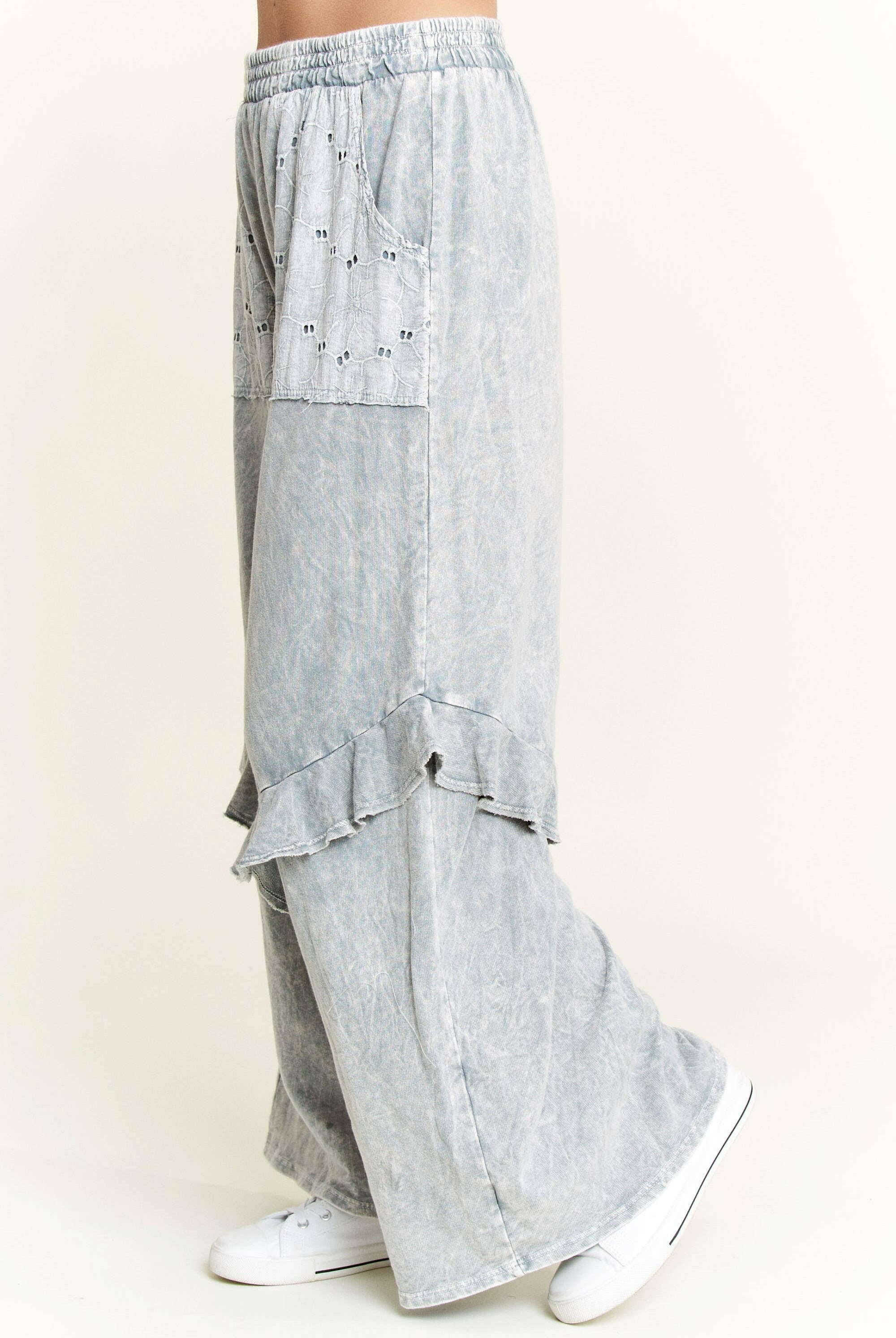 J.HER Mineral Wash Eyelet Pocket Ruffle Pants-Krush Kandy, Women's Online Fashion Boutique Located in Phoenix, Arizona (Scottsdale Area)