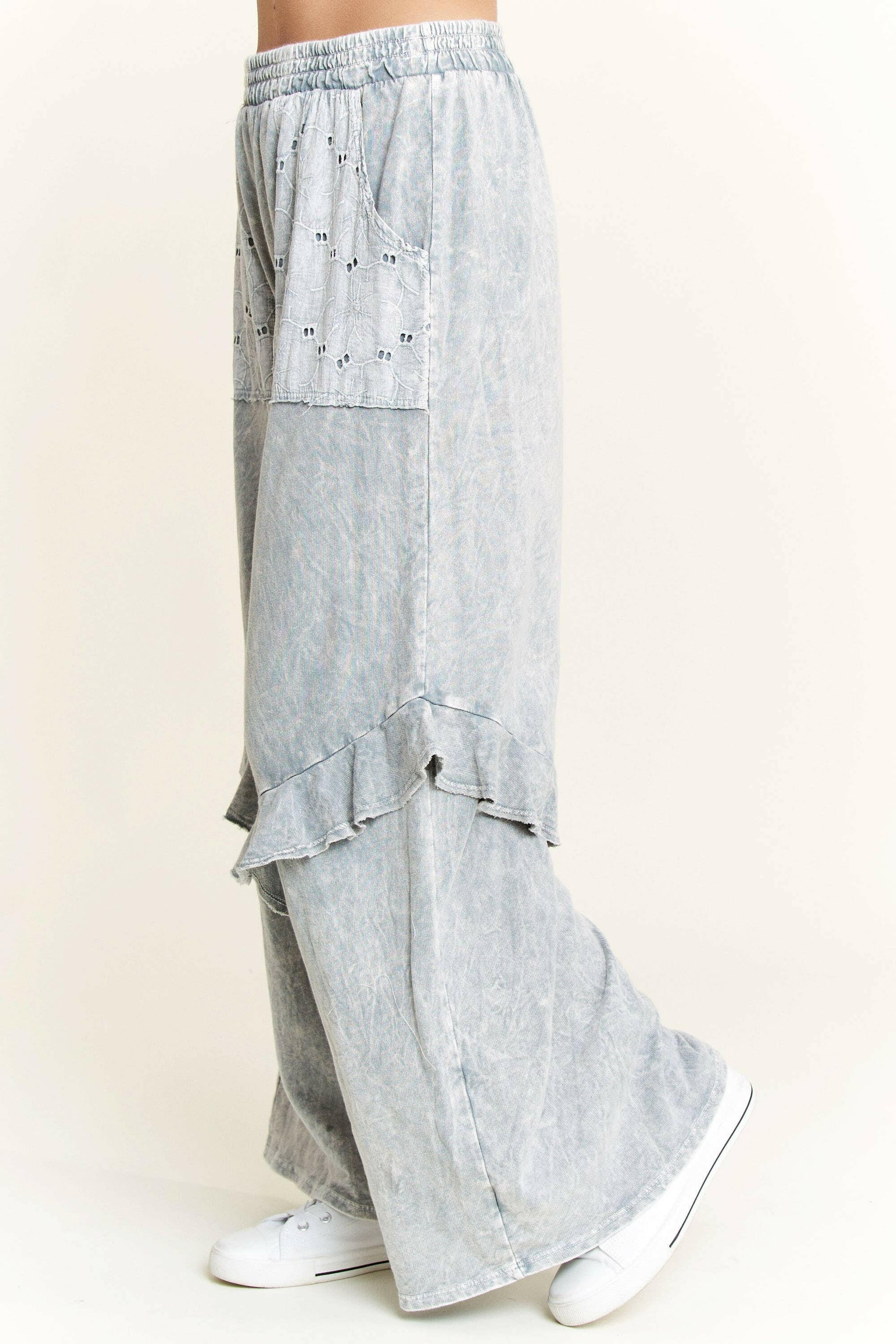 J.HER Mineral Wash Eyelet Pocket Ruffle Pants-Krush Kandy, Women's Online Fashion Boutique Located in Phoenix, Arizona (Scottsdale Area)