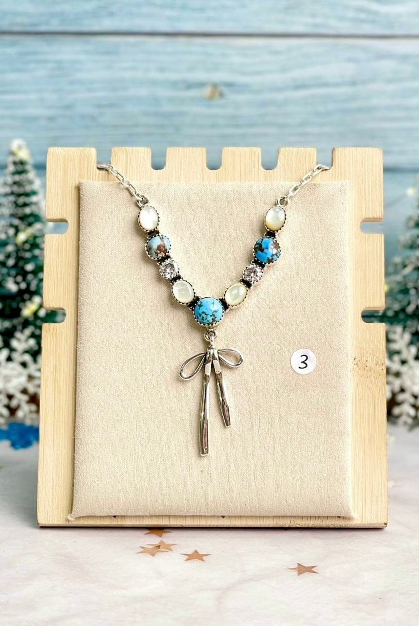Winter Frost Golden Hills & White Shell Bow Necklace-Necklaces-Krush Kandy, Women's Online Fashion Boutique Located in Phoenix, Arizona (Scottsdale Area)