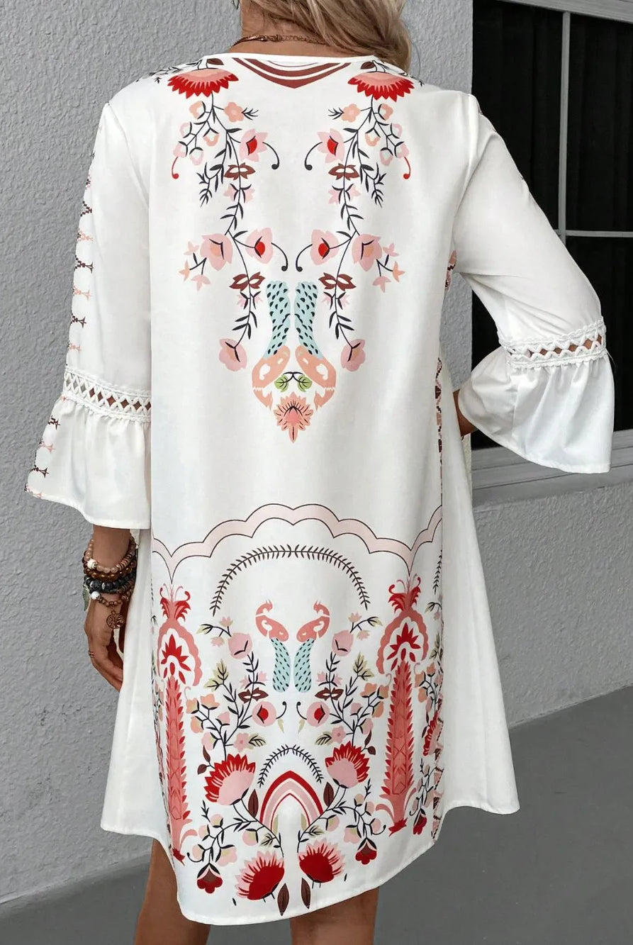 Lace Detail Printed Three-Quarter Sleeve Dress-Dresses-Krush Kandy, Women's Online Fashion Boutique Located in Phoenix, Arizona (Scottsdale Area)