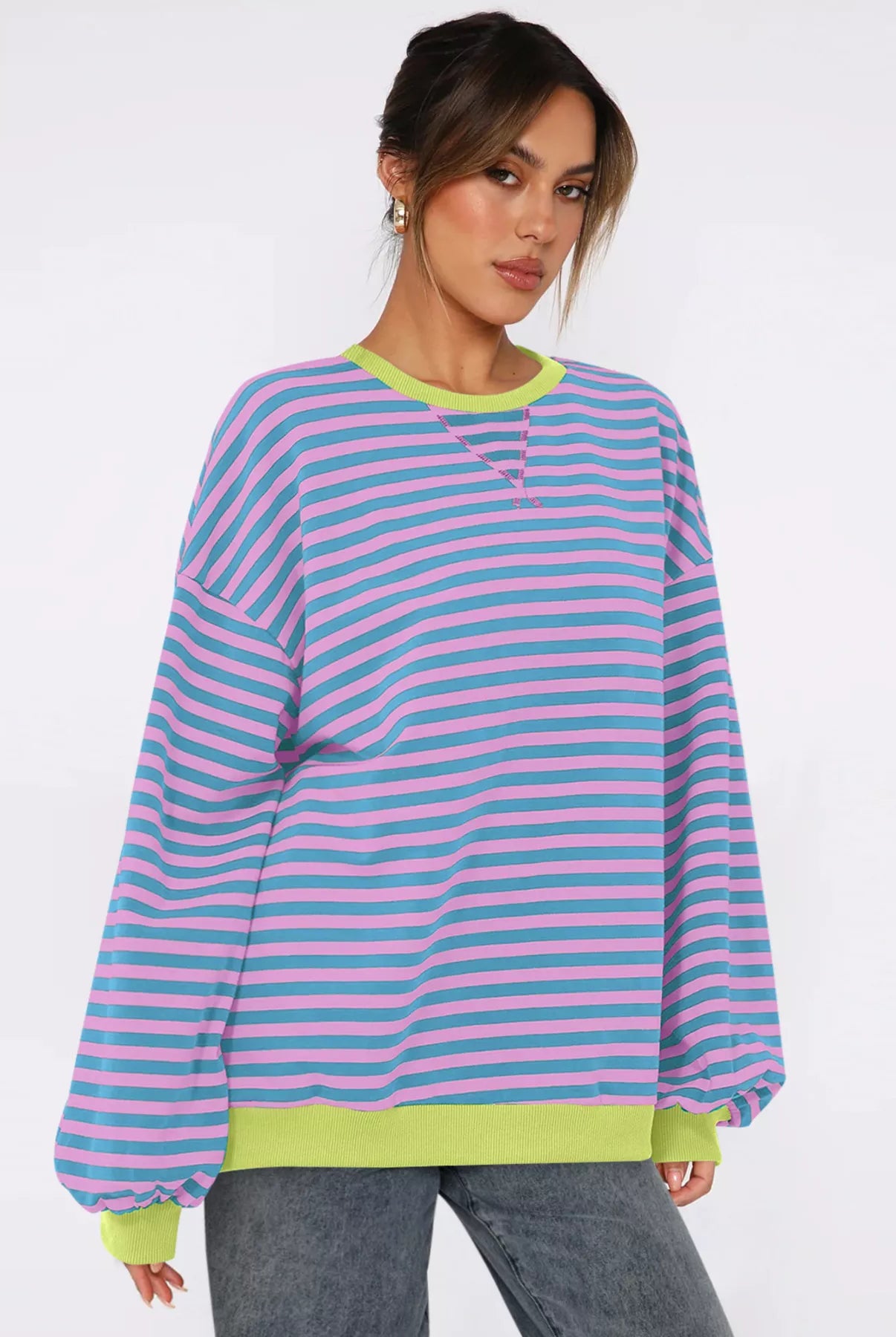 Striped Round Neck Long Sleeve Sweatshirt-Sweatshirt-Krush Kandy, Women's Online Fashion Boutique Located in Phoenix, Arizona (Scottsdale Area)