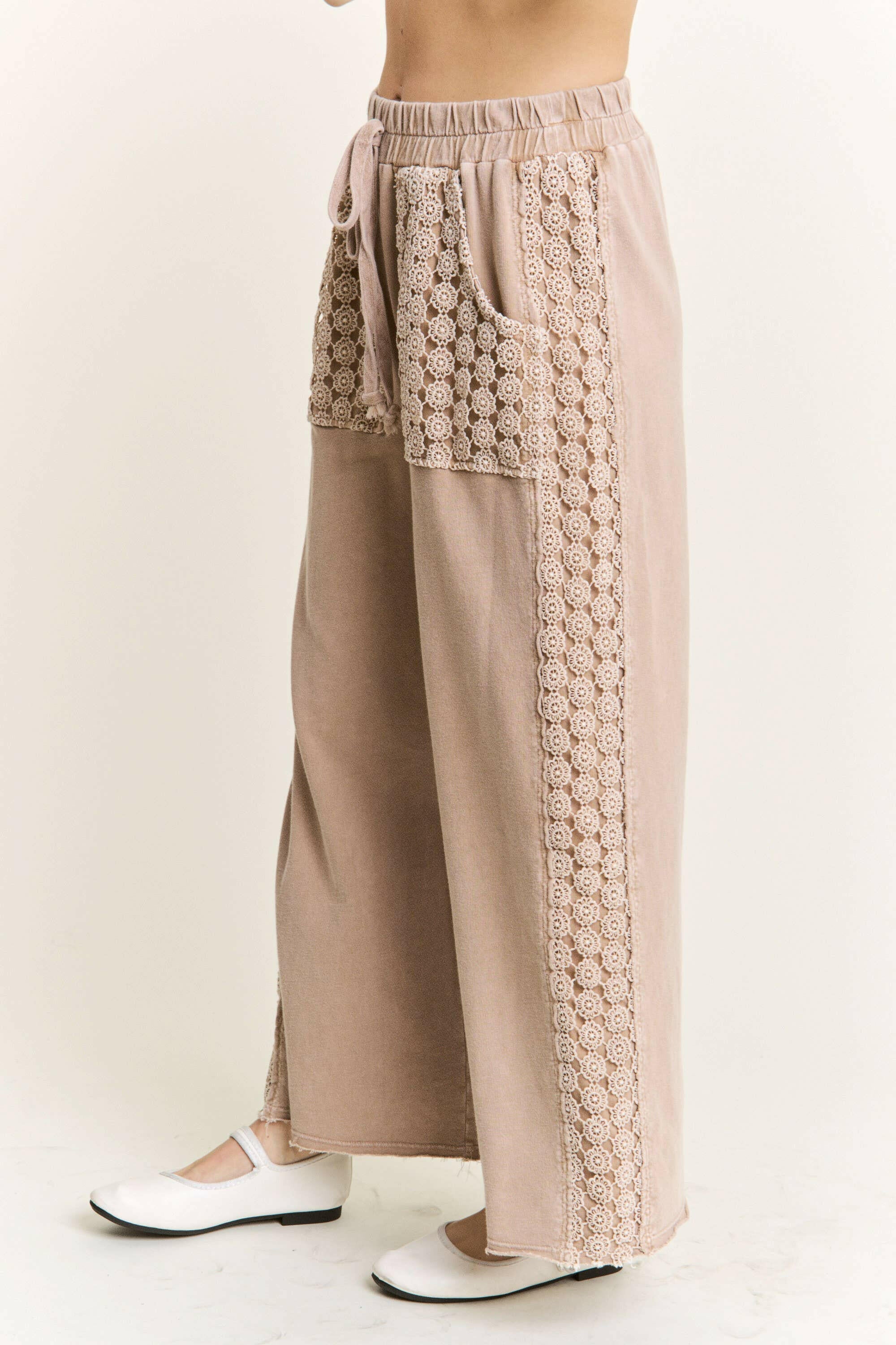 MineralWash Floral Daisy trim Pants-PANTS-Krush Kandy, Women's Online Fashion Boutique Located in Phoenix, Arizona (Scottsdale Area)