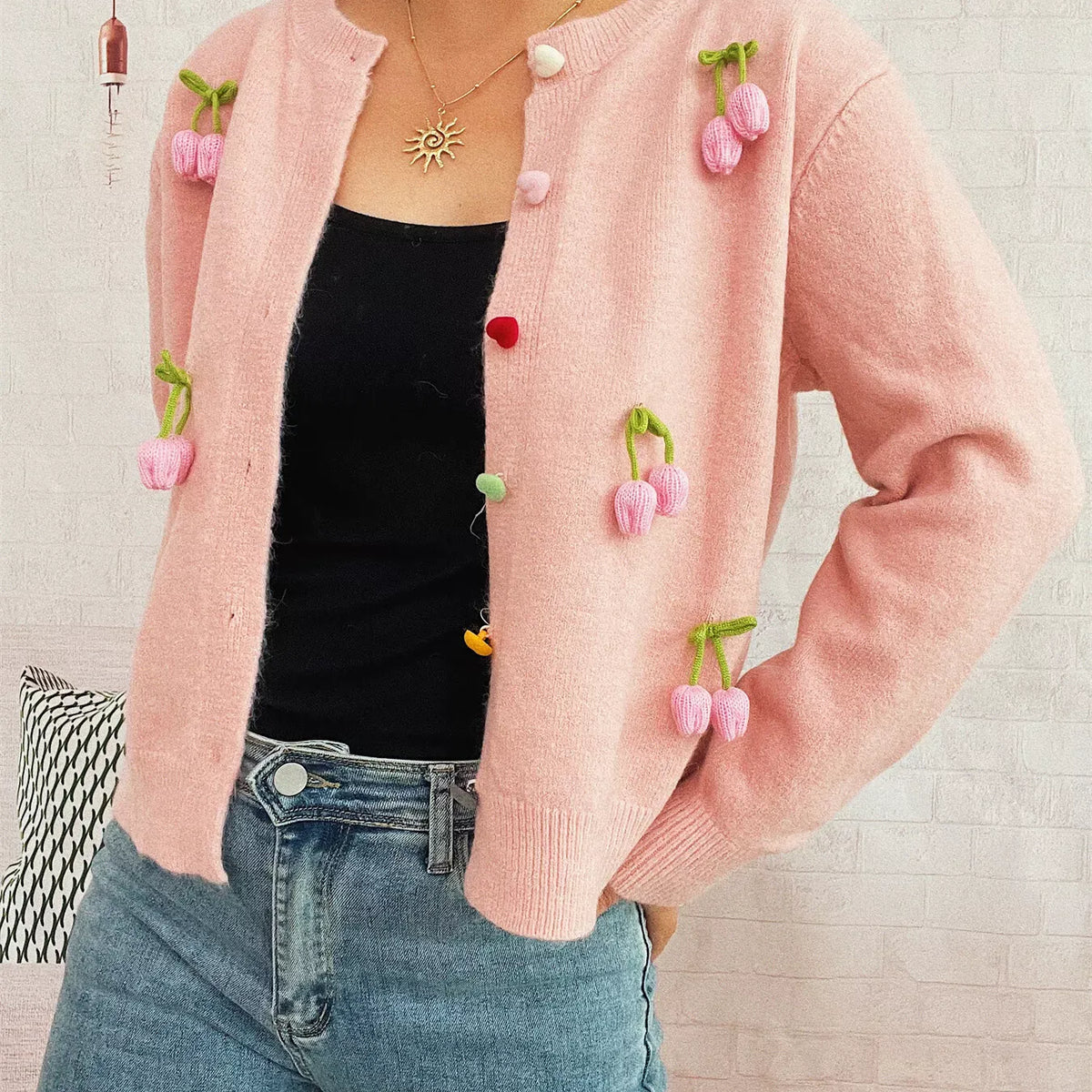 Flower Button Up Long Sleeve Cardigan-Cardigans-Krush Kandy, Women's Online Fashion Boutique Located in Phoenix, Arizona (Scottsdale Area)
