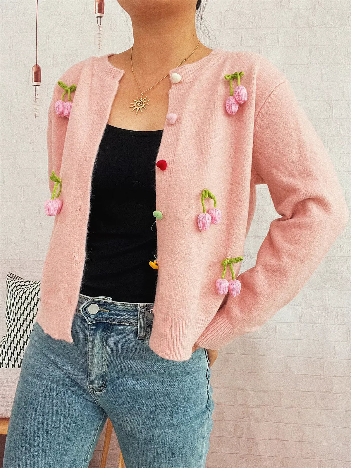 Flower Button Up Long Sleeve Cardigan-Cardigans-Krush Kandy, Women's Online Fashion Boutique Located in Phoenix, Arizona (Scottsdale Area)