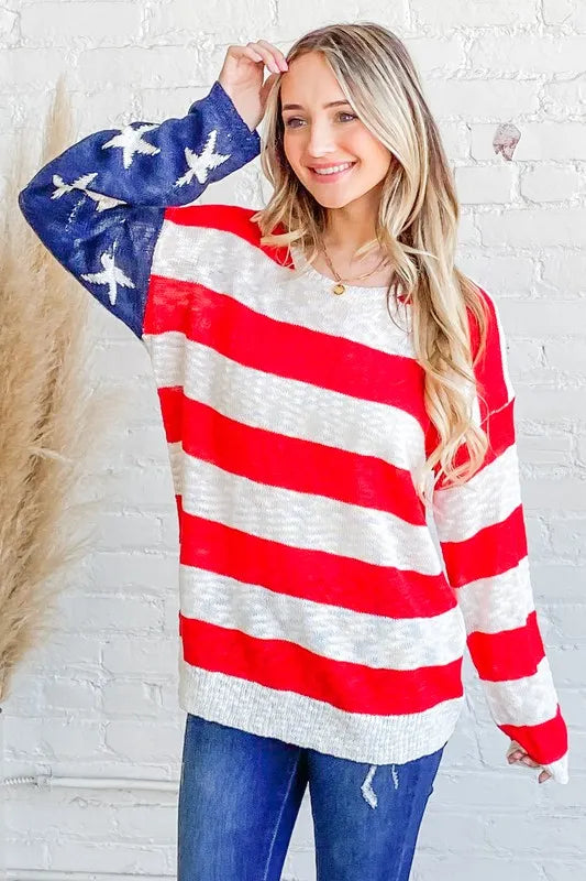 Stars & Stripes Forever Sweater-Sweaters-Krush Kandy, Women's Online Fashion Boutique Located in Phoenix, Arizona (Scottsdale Area)