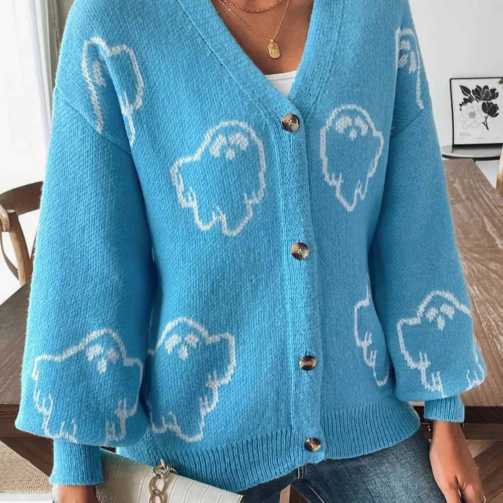 Ghost V-Neck Dropped Shoulder Cardigan-Cardigans-Krush Kandy, Women's Online Fashion Boutique Located in Phoenix, Arizona (Scottsdale Area)