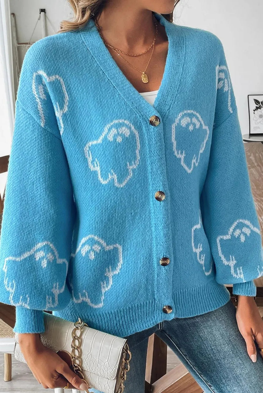 Ghost V-Neck Dropped Shoulder Cardigan-Cardigans-Krush Kandy, Women's Online Fashion Boutique Located in Phoenix, Arizona (Scottsdale Area)