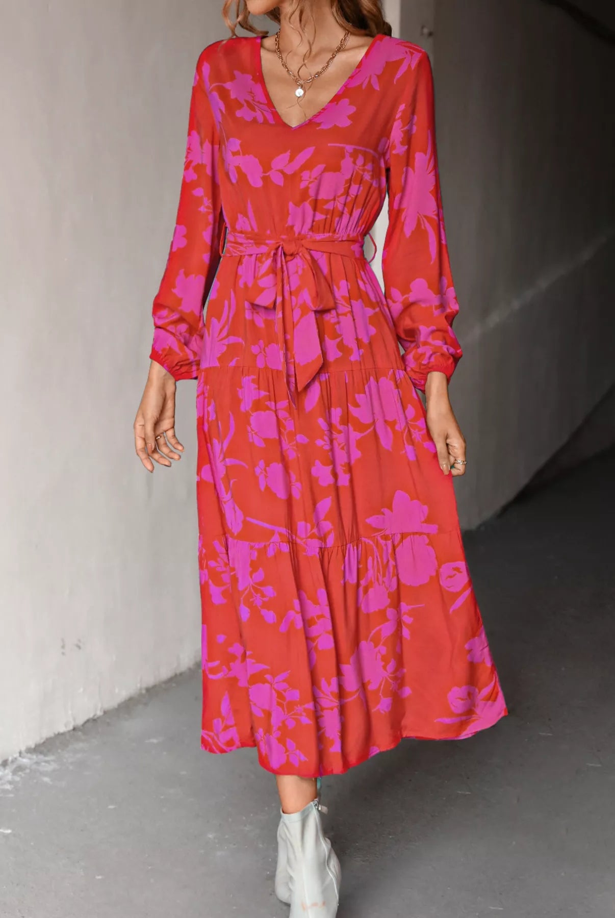 Printed V-Neck Balloon Sleeve Dress-dresses-Krush Kandy, Women's Online Fashion Boutique Located in Phoenix, Arizona (Scottsdale Area)