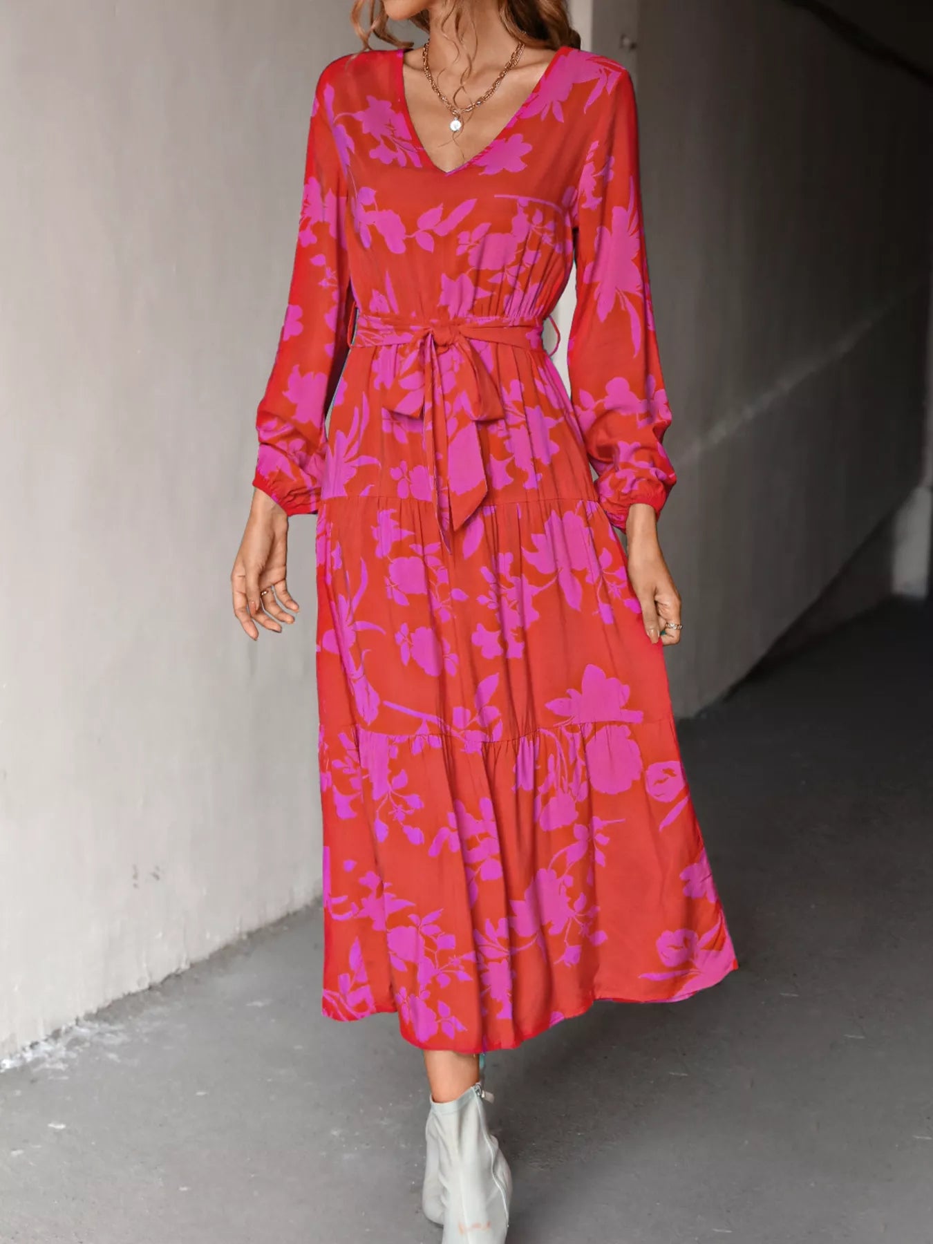 Printed V-Neck Balloon Sleeve Dress-dresses-Krush Kandy, Women's Online Fashion Boutique Located in Phoenix, Arizona (Scottsdale Area)